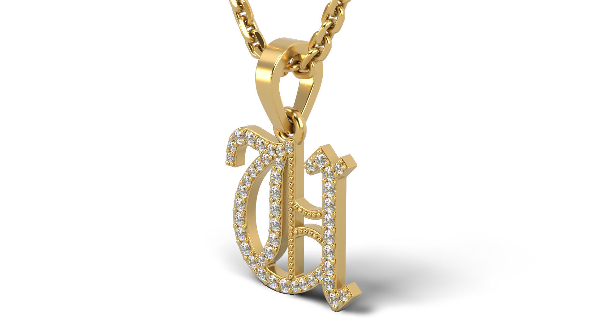 Old English U stone and solid V 2 3D print model_1