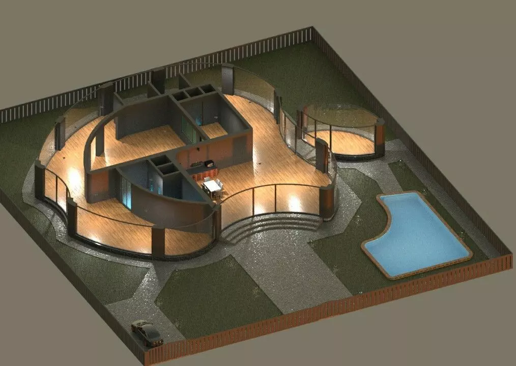 Hi-tech apple house 3D model_0