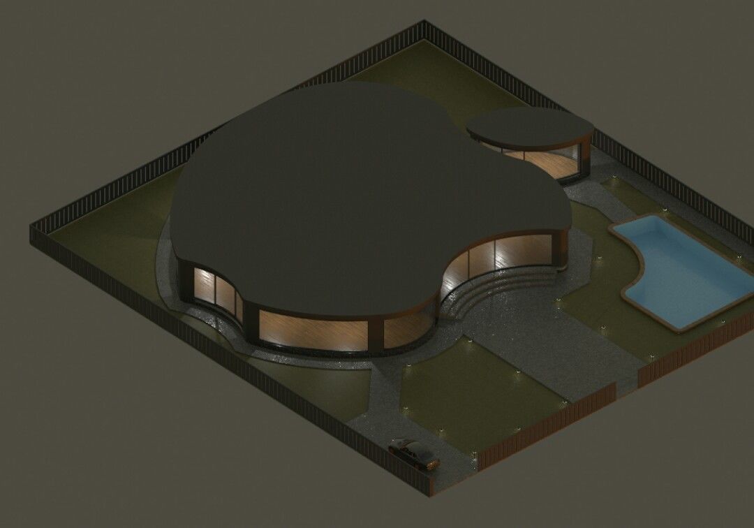 Hi-tech apple house 3D model_4