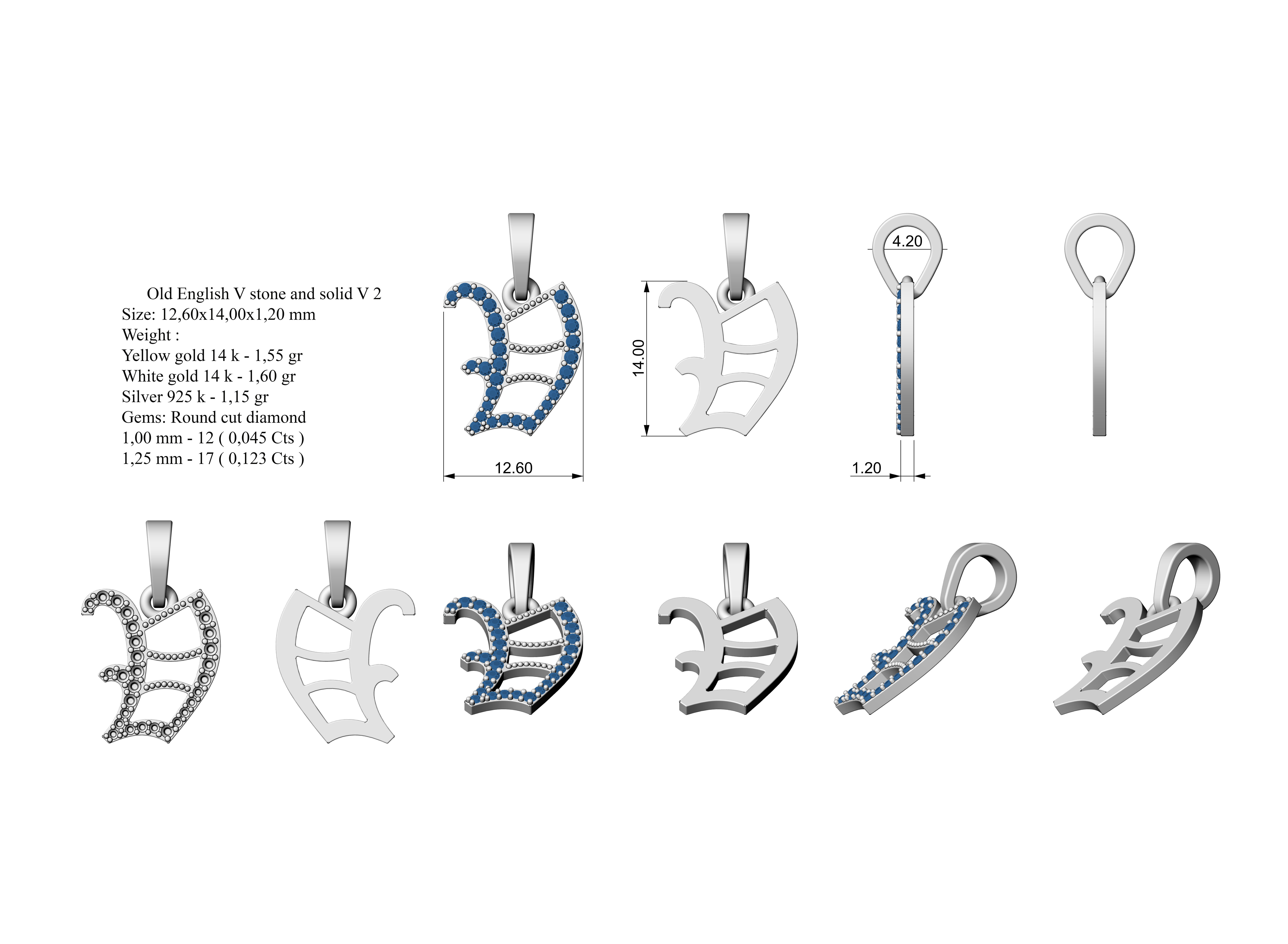 Old English V stone and solid V 2 3D print model_4
