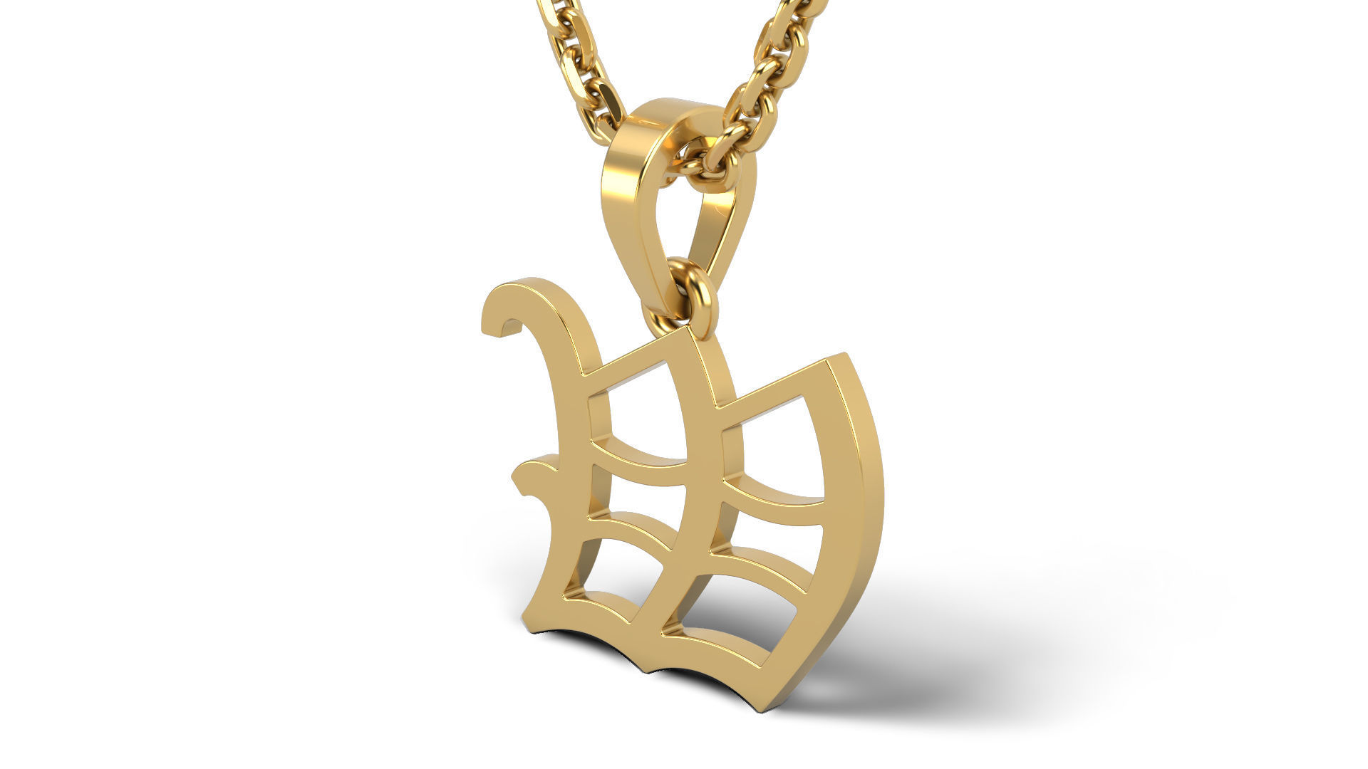 Old English W stone and solid V 2 3D print model_3