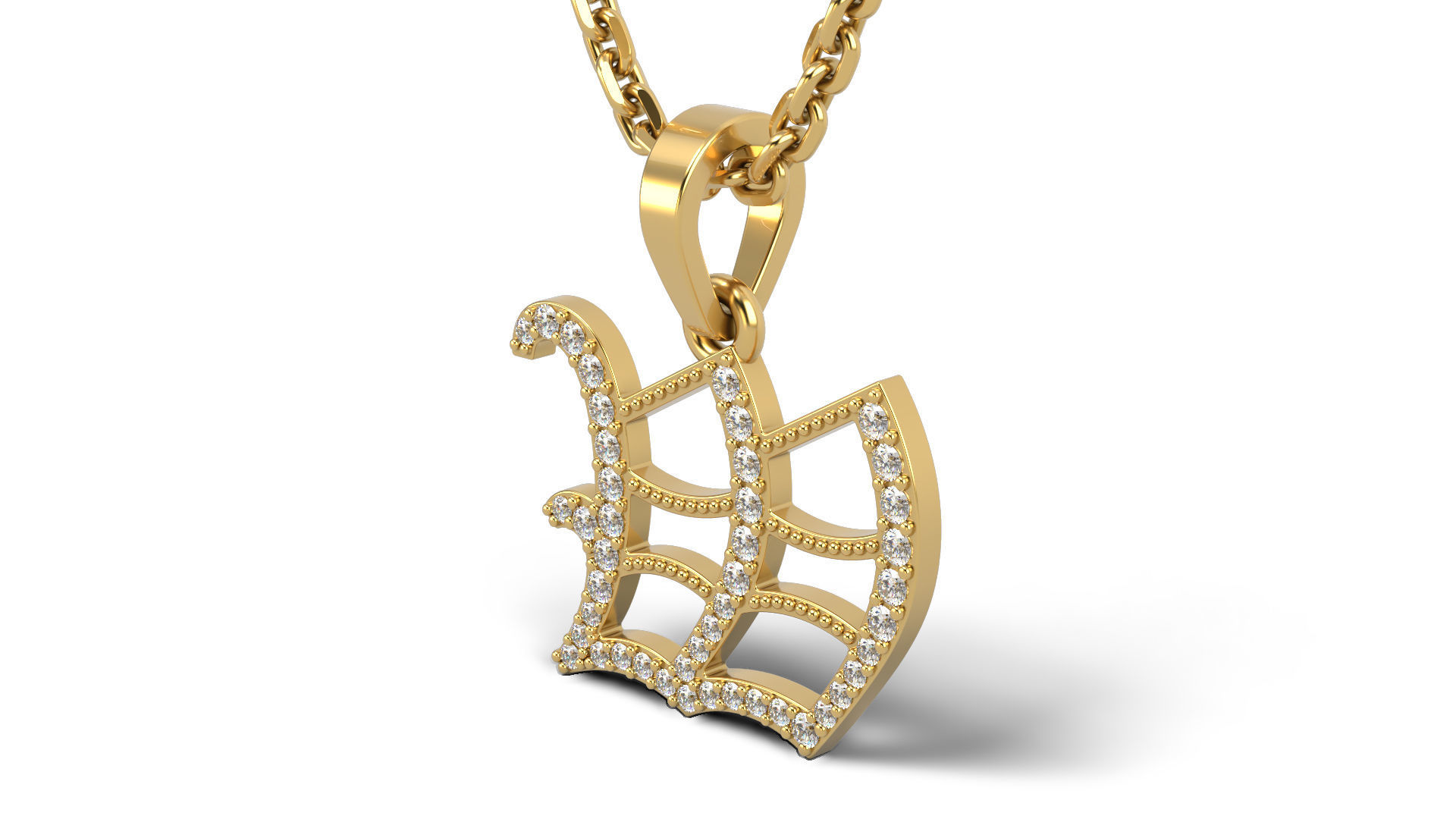 Old English W stone and solid V 2 3D print model_1