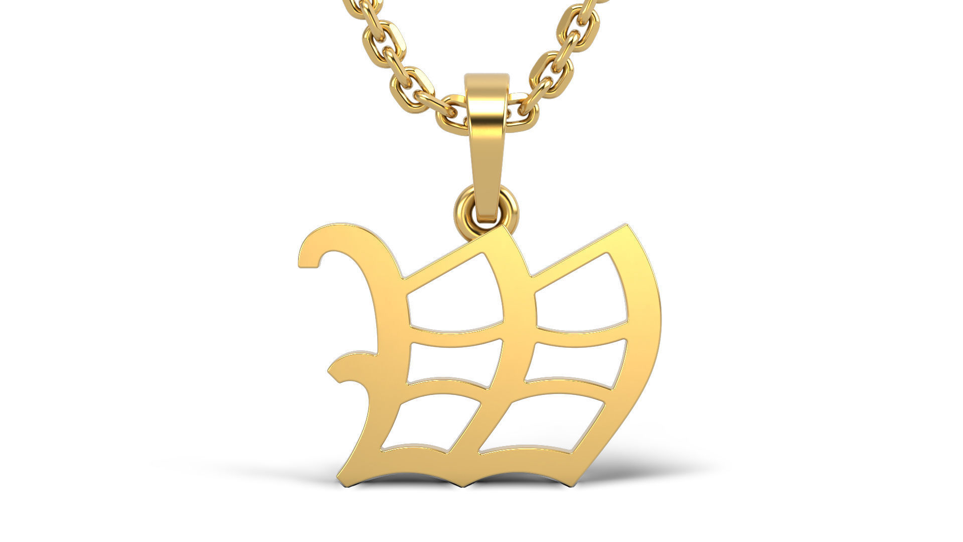 Old English W stone and solid V 2 3D print model_2