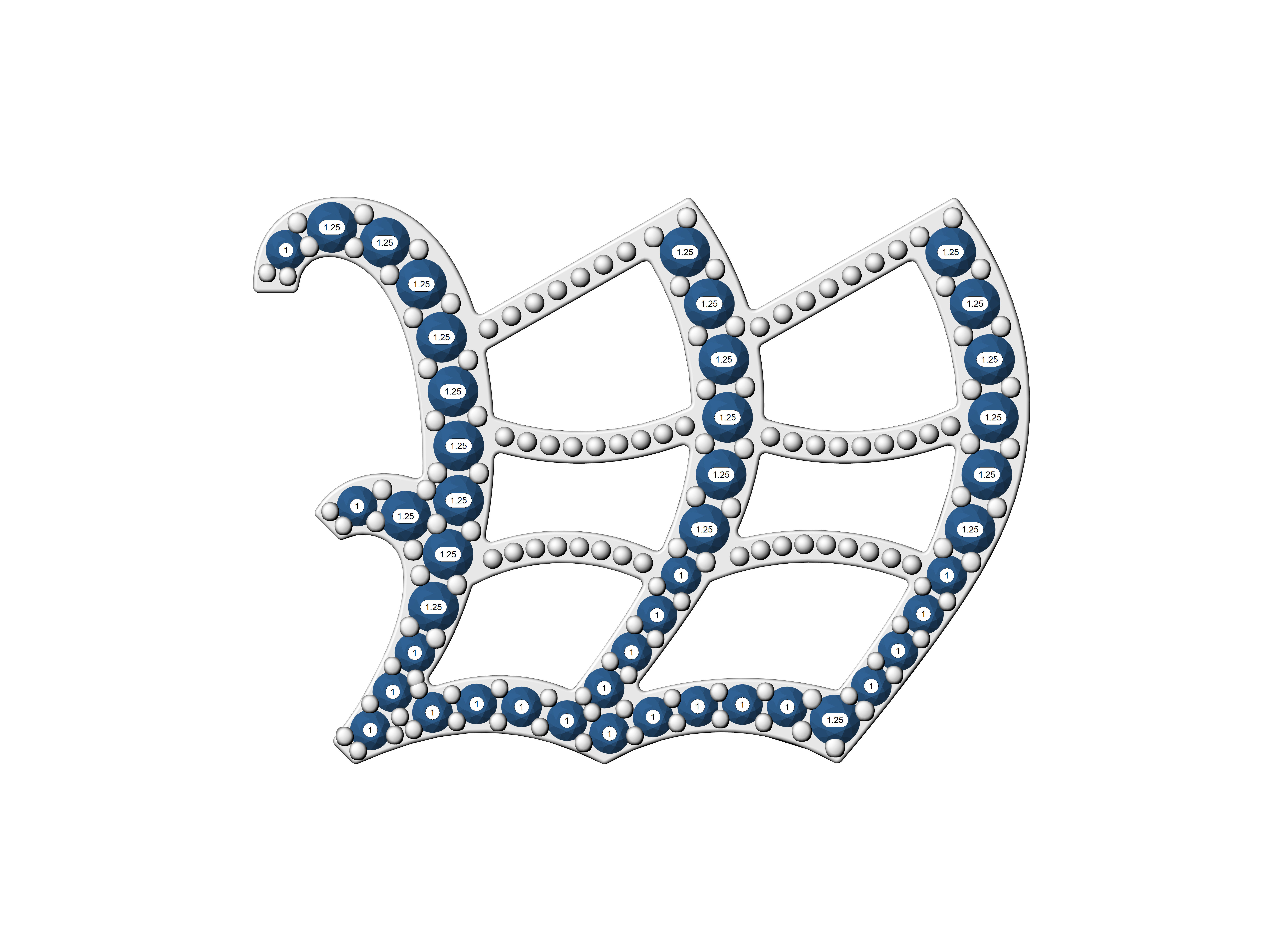 Old English W stone and solid V 2 3D print model_5