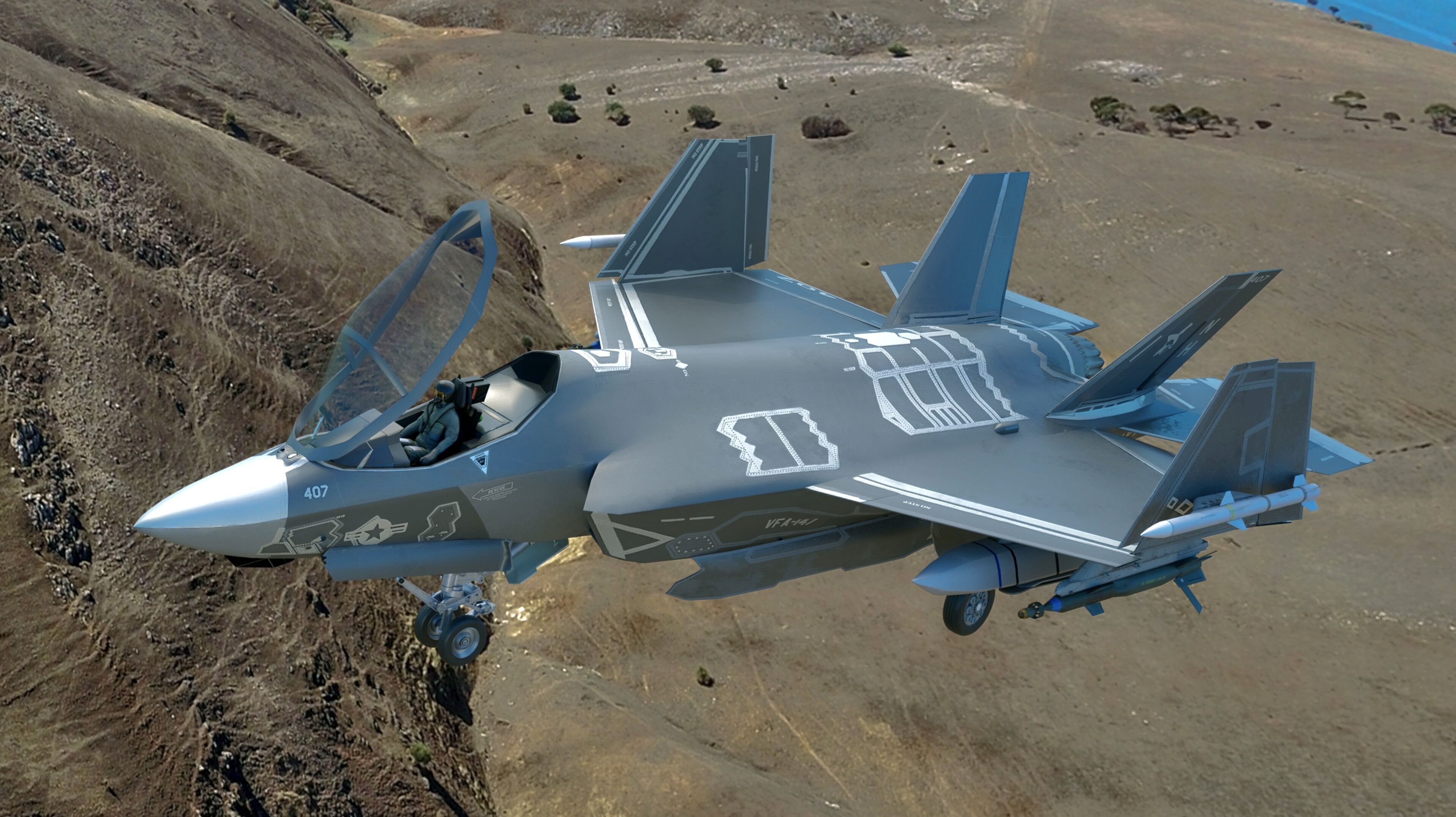 F35C Lightning II -Rigged - with high resolution cocpit Low-poly 3D model_8