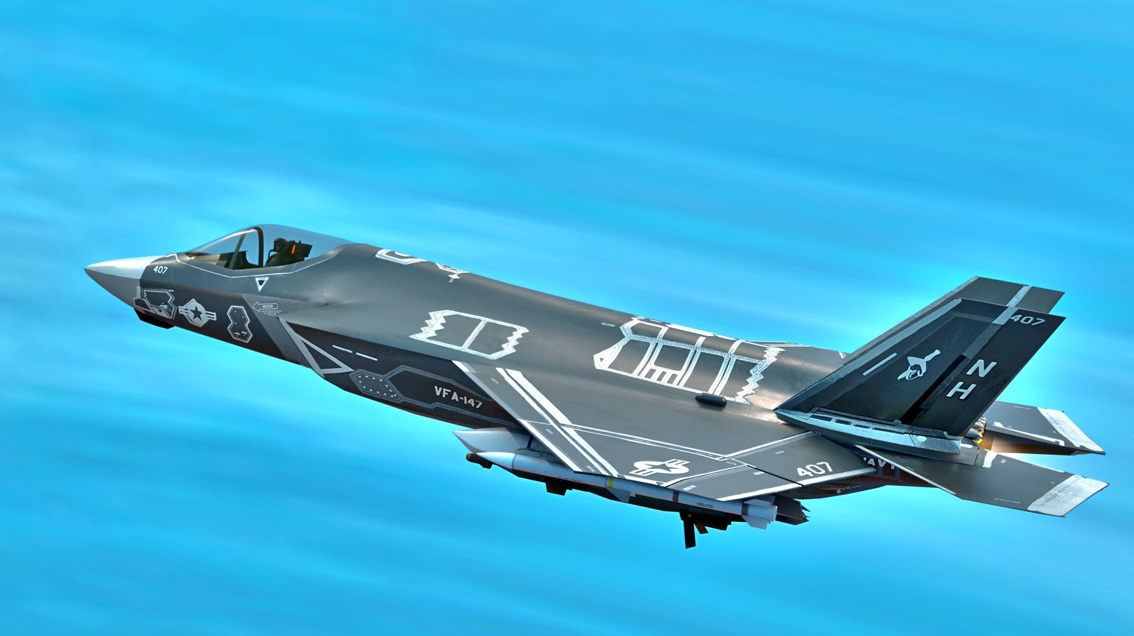 F35C Lightning II -Rigged - with high resolution cocpit Low-poly 3D model_3