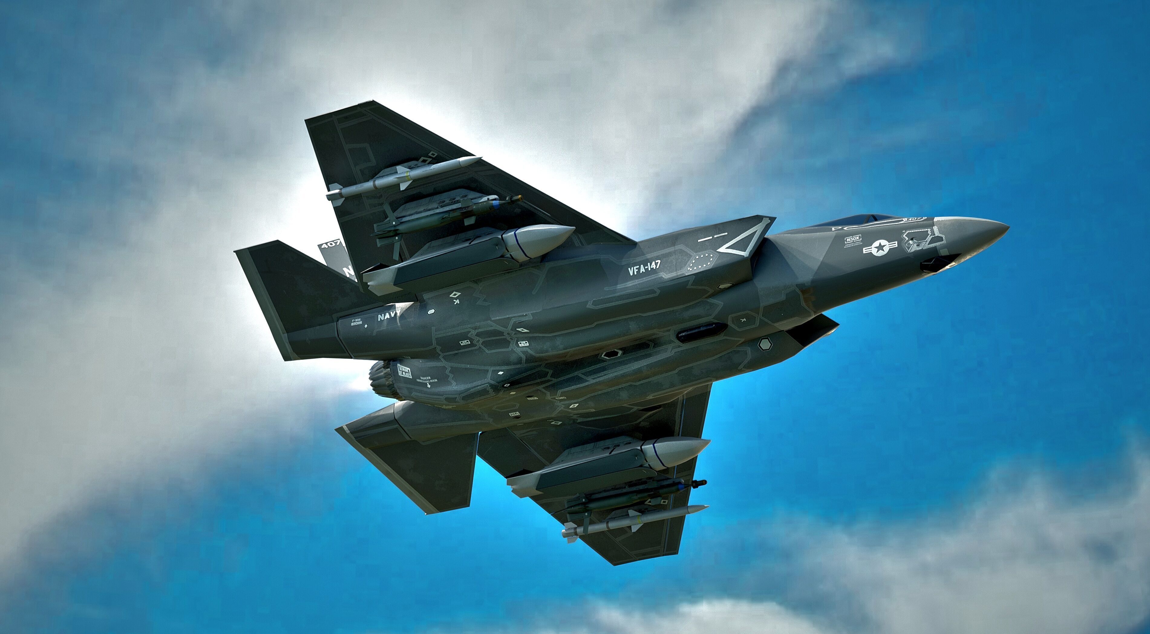 F35C Lightning II -Rigged - with high resolution cocpit Low-poly 3D model_4