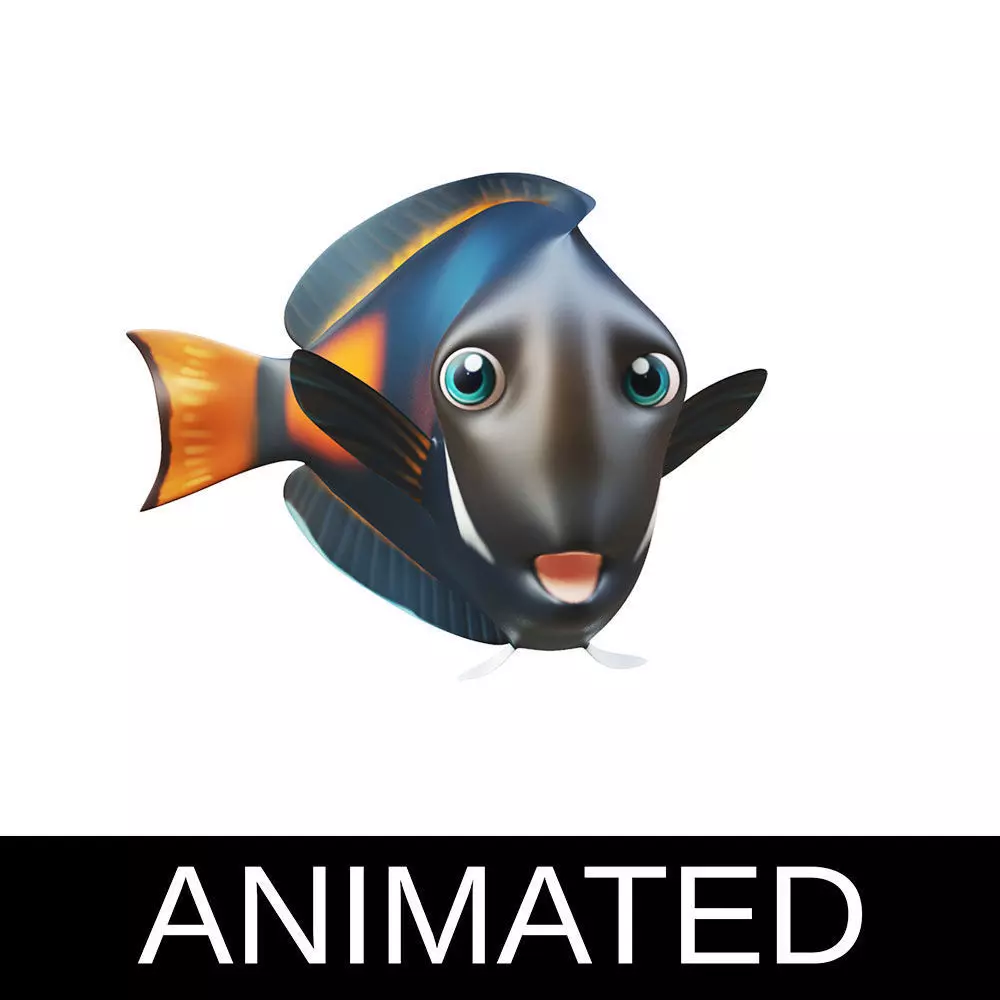 Achilles Tang Animated Fish  Low-poly 3D model_0