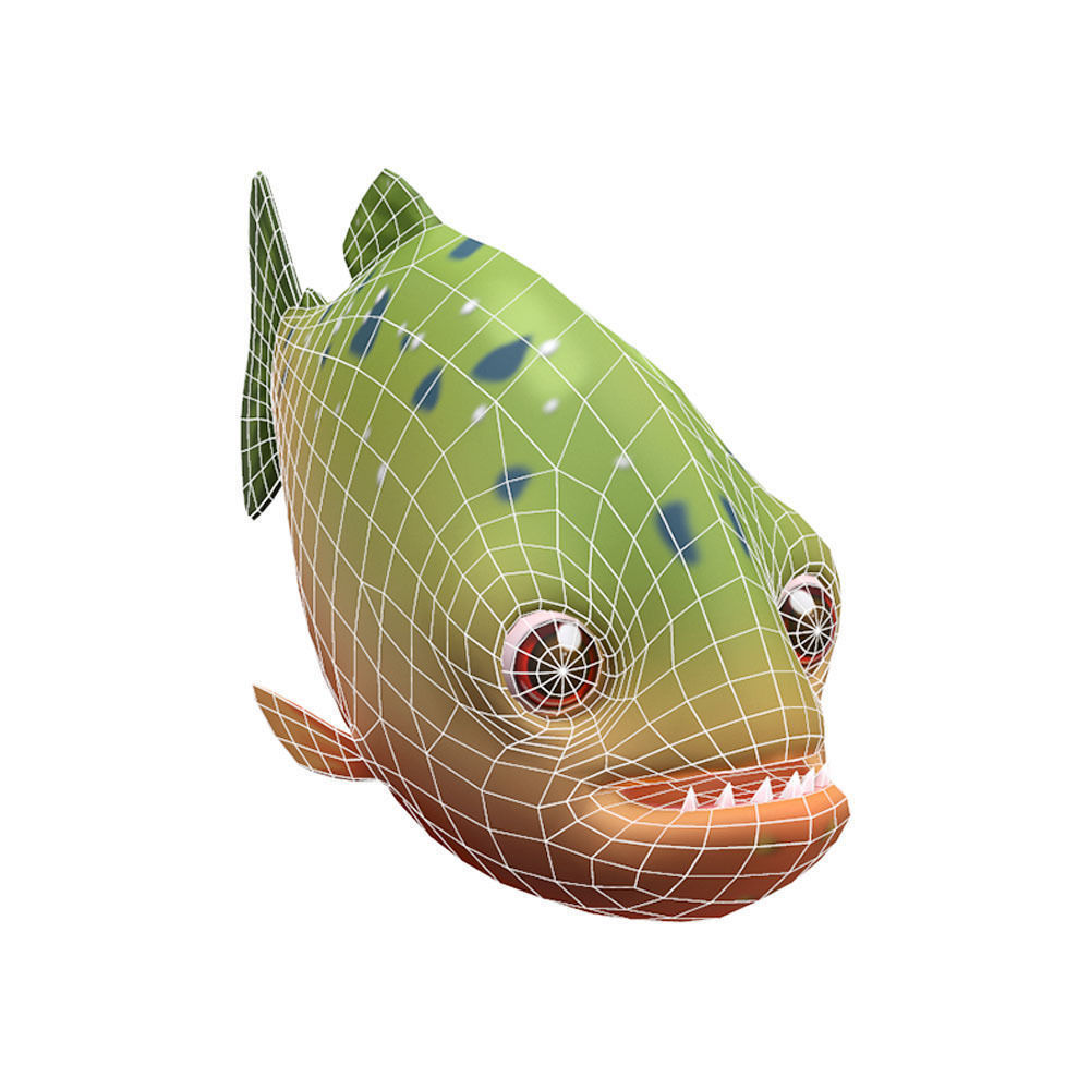 Red Piranha Animated Fish Low-poly 3D model_4