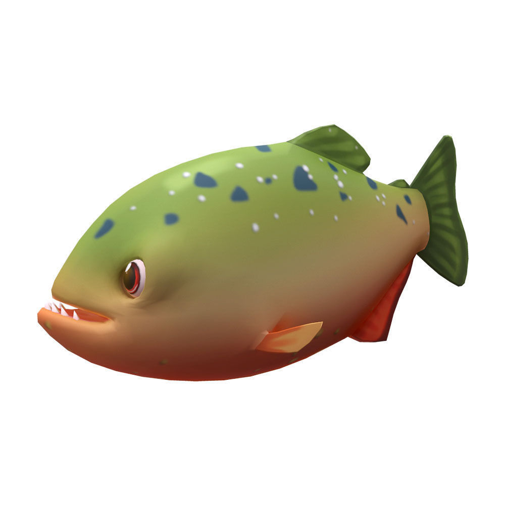 Red Piranha Animated Fish Low-poly 3D model_1