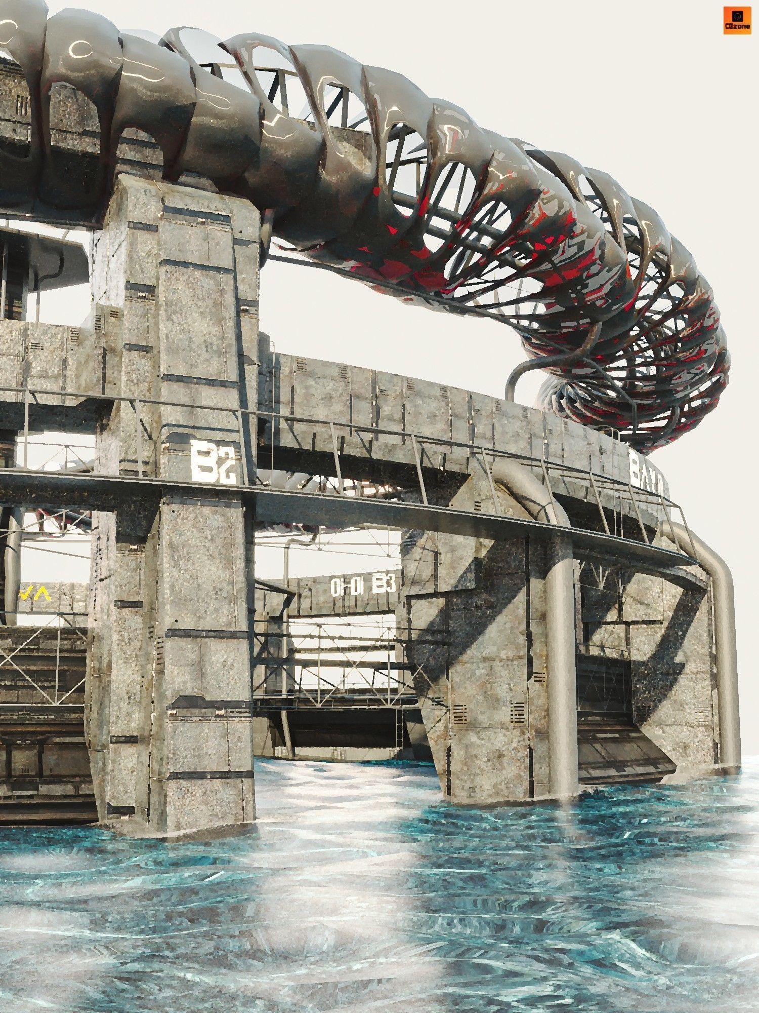 Ocean Castle Sci-fi  Low-poly 3D model_1