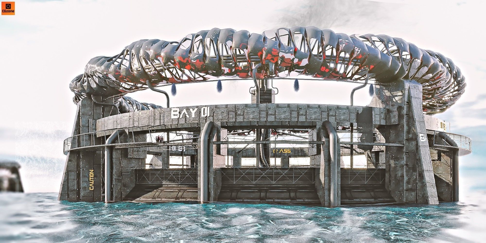 Ocean Castle Sci-fi  Low-poly 3D model_16