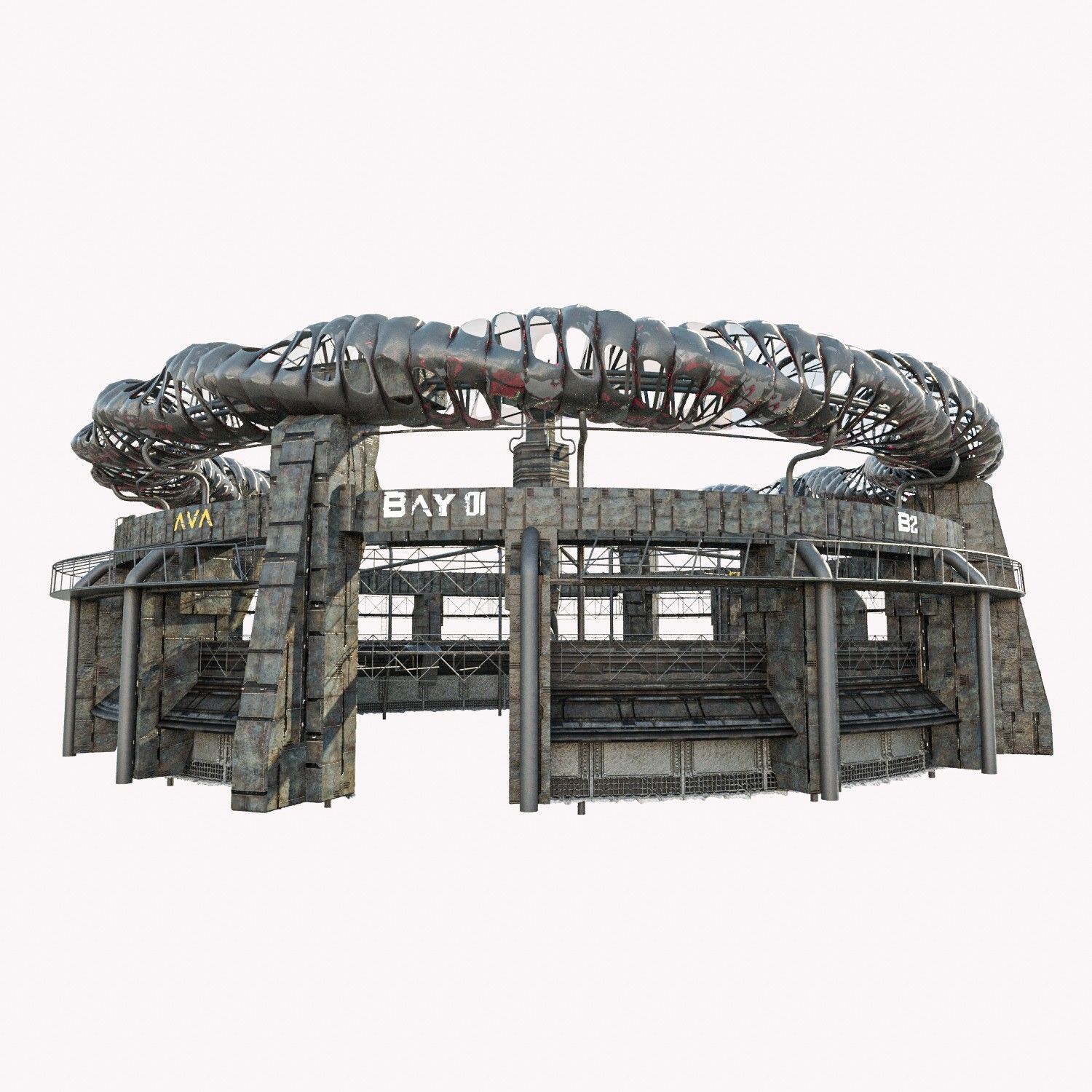 Ocean Castle Sci-fi  Low-poly 3D model_7