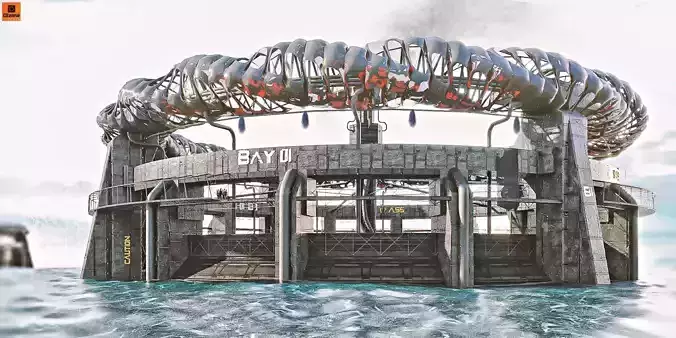 Ocean Castle Sci-fi  Low-poly 3D model