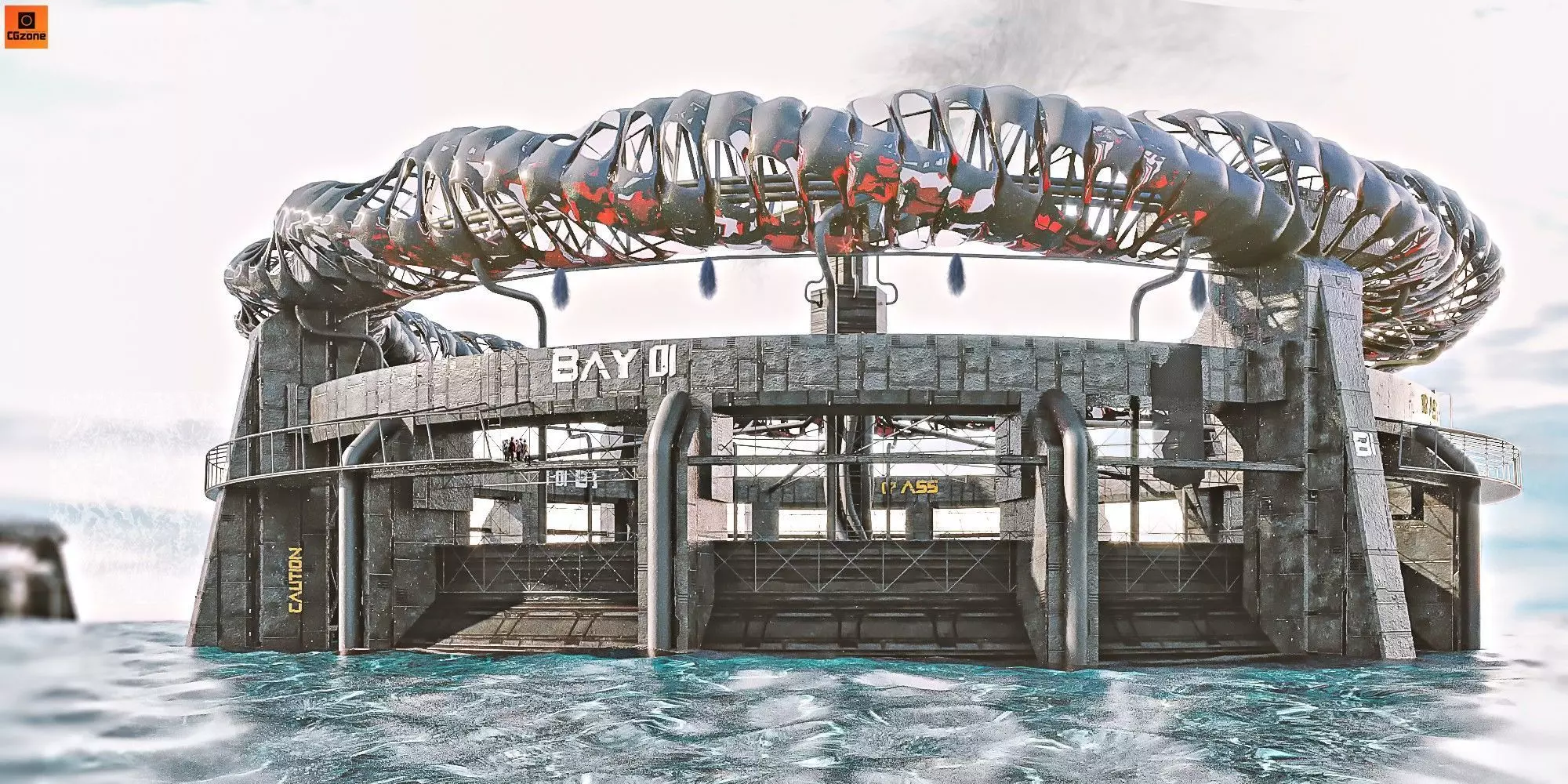 Ocean Castle Sci-fi  Low-poly 3D model_0