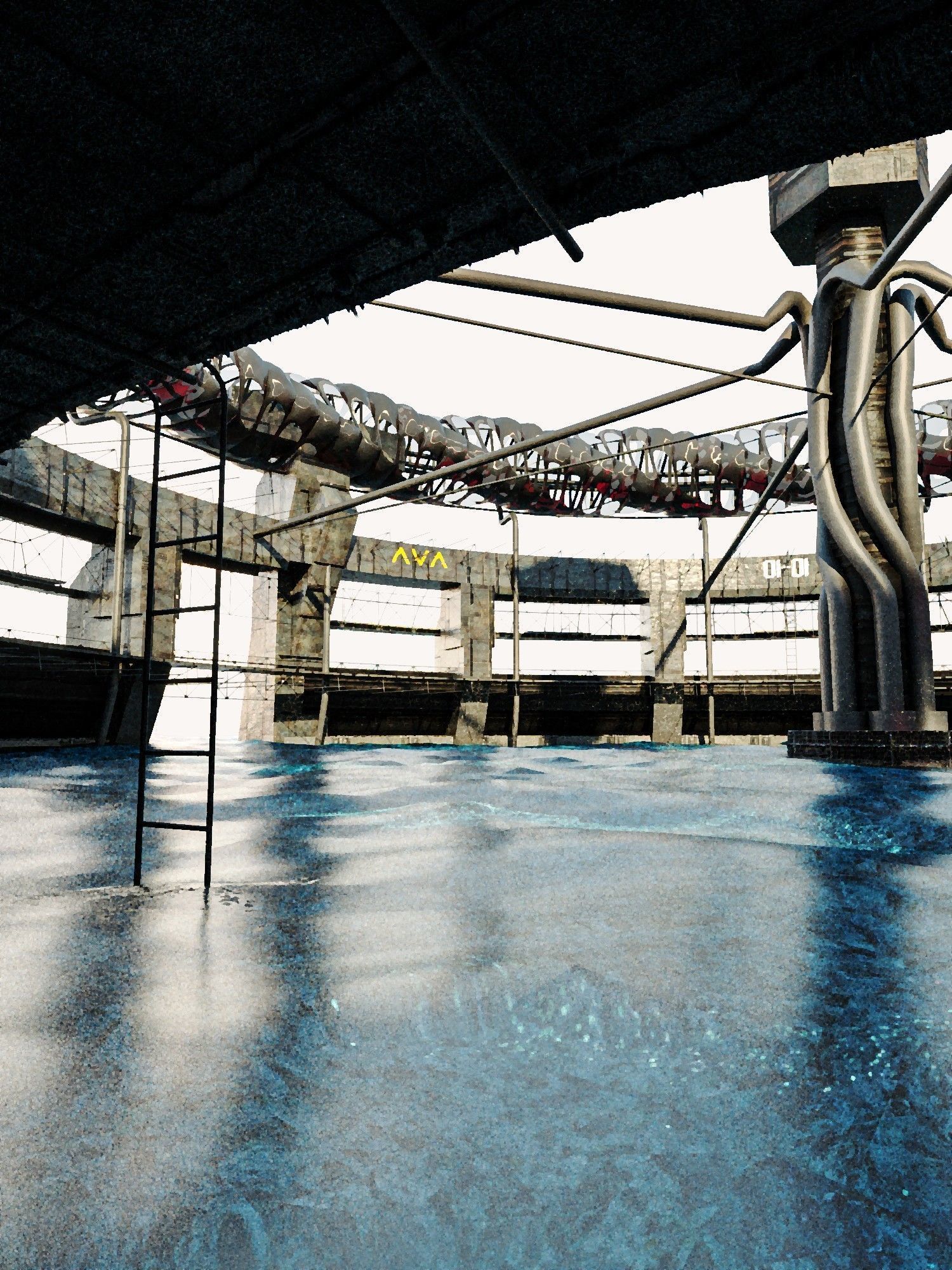 Ocean Castle Sci-fi  Low-poly 3D model_9