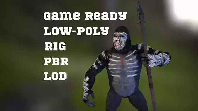 Gorrila warrior with weapons game ready model with pbr textures