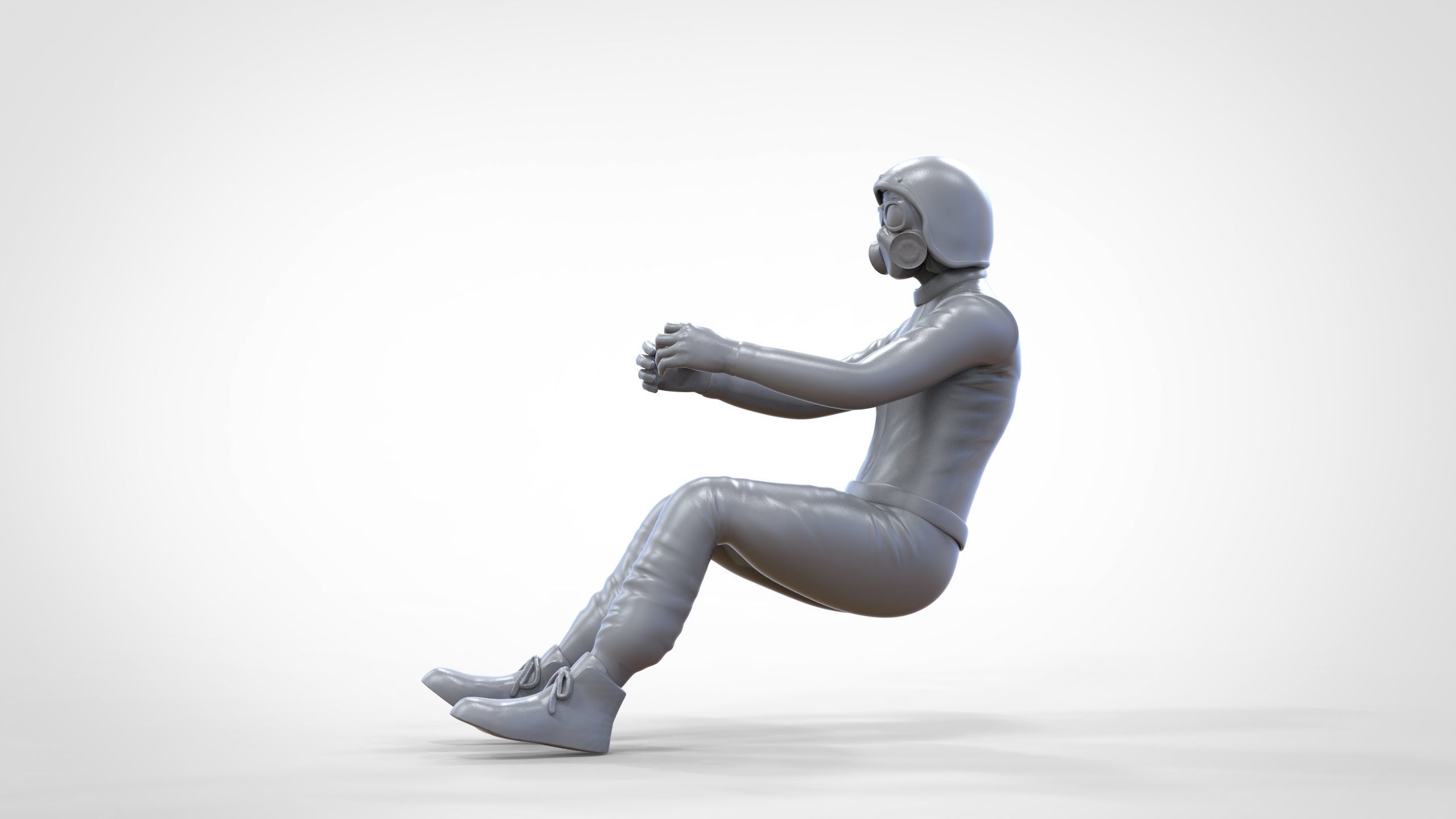 N6 Sitting Race Driver with NHRA Racing Helmet 3D print model_30