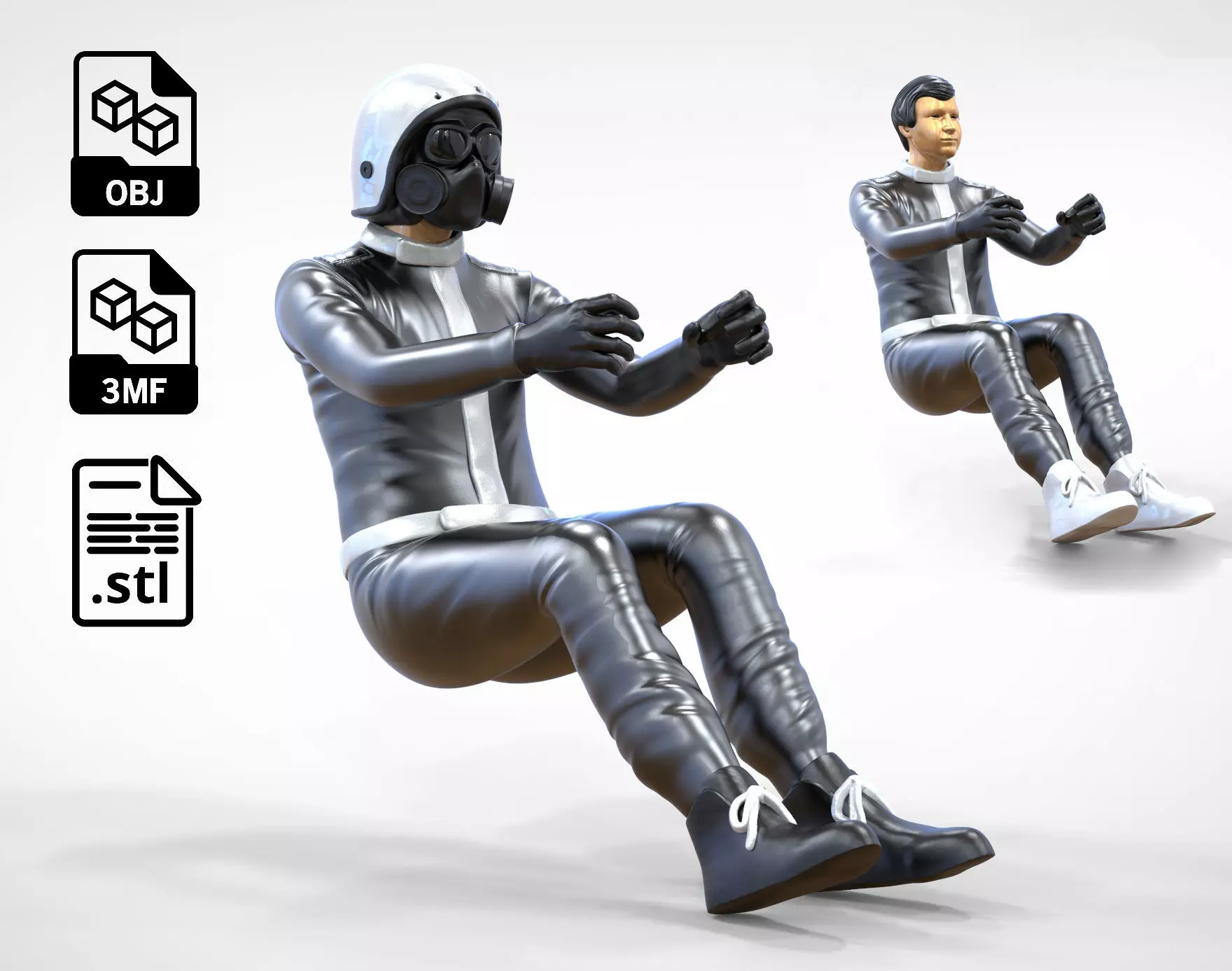 N6 Sitting Race Driver with NHRA Racing Helmet 3D print model_0