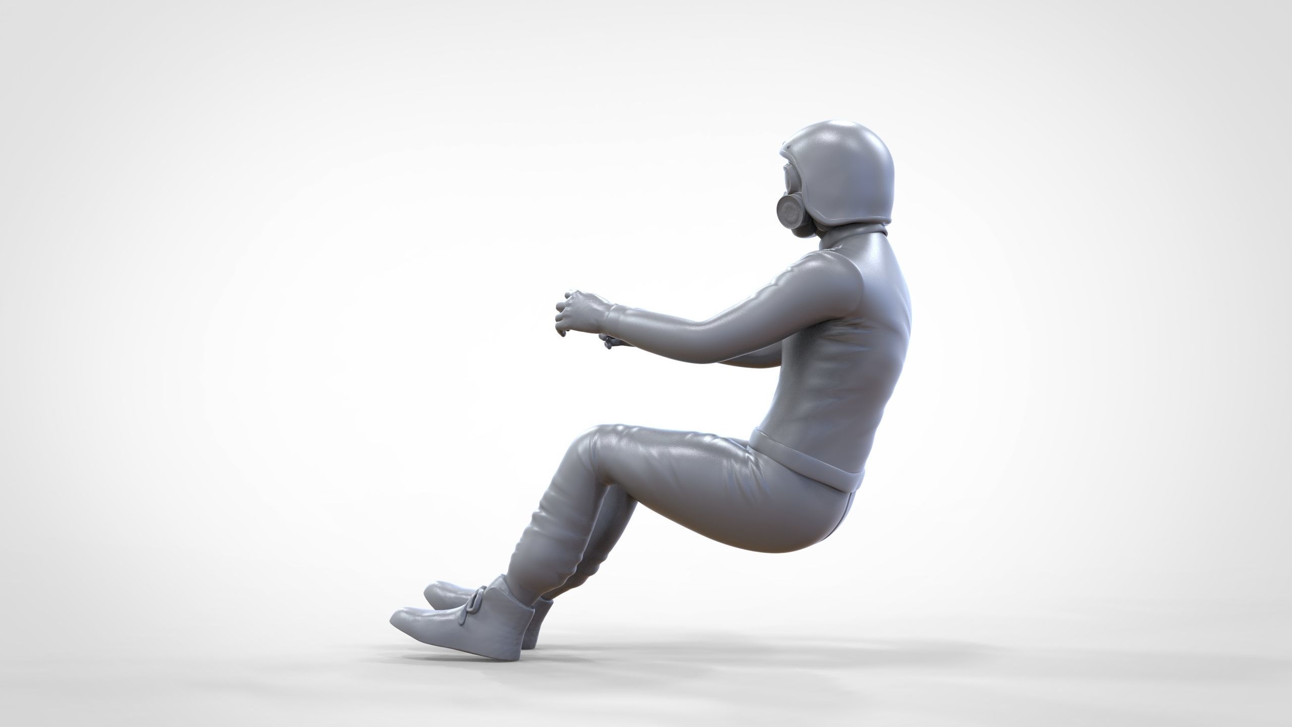 N6 Sitting Race Driver with NHRA Racing Helmet 3D print model_29