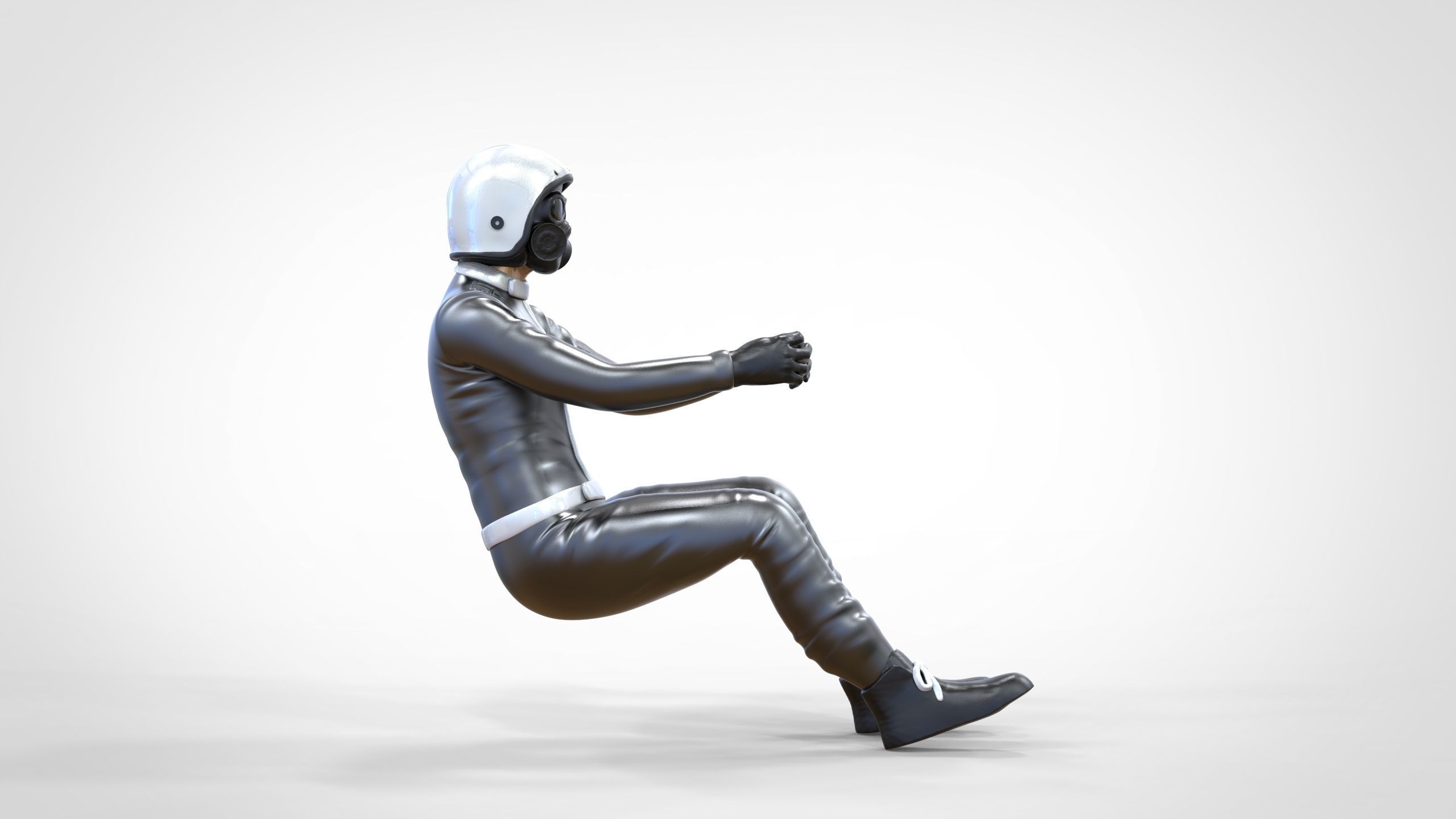 N6 Sitting Race Driver with NHRA Racing Helmet 3D print model_5