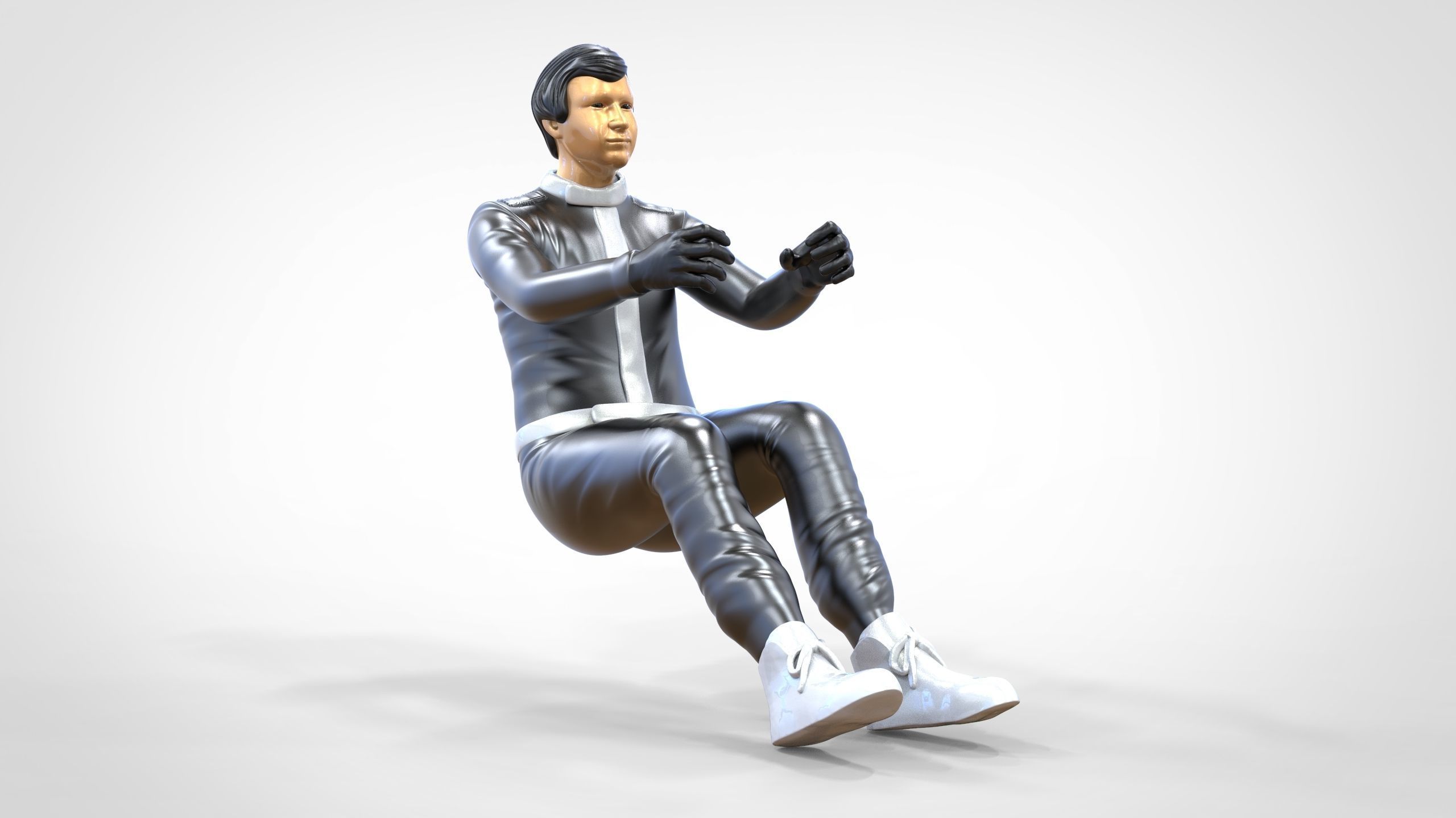 N6 Sitting Race Driver with NHRA Racing Helmet 3D print model_3