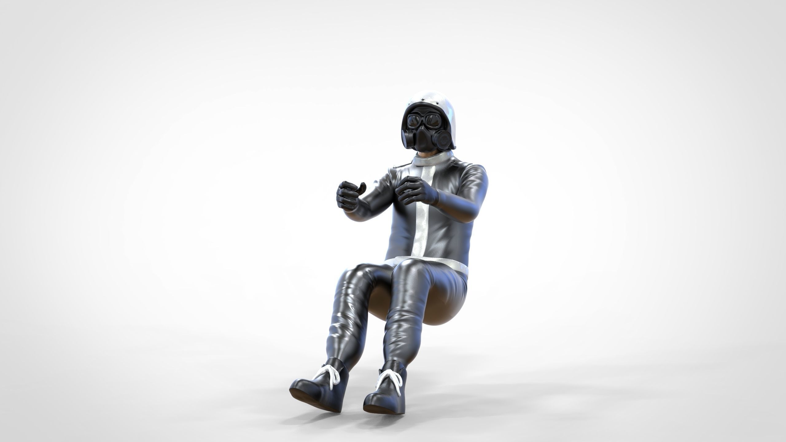 N6 Sitting Race Driver with NHRA Racing Helmet 3D print model_18