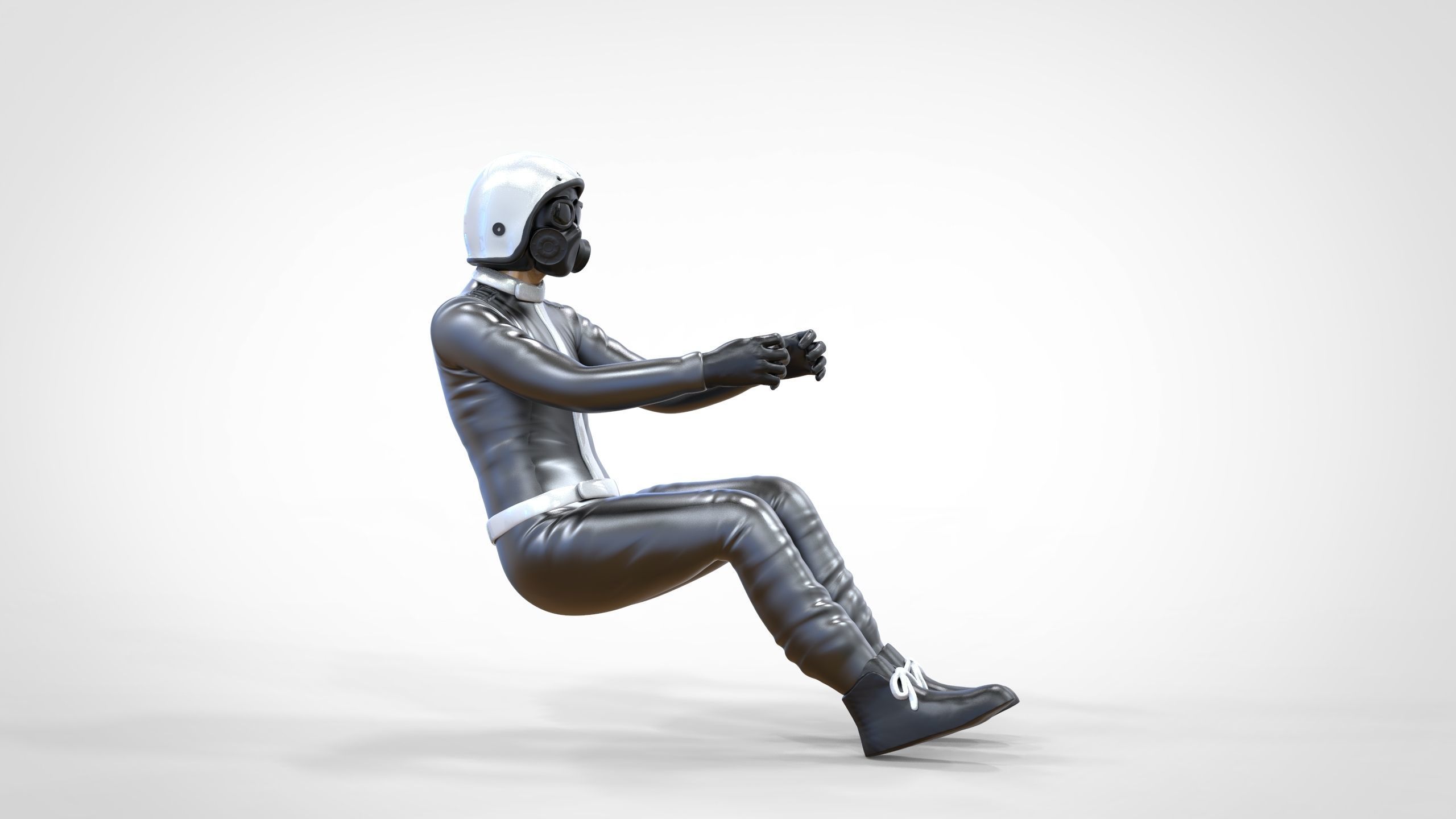 N6 Sitting Race Driver with NHRA Racing Helmet 3D print model_4