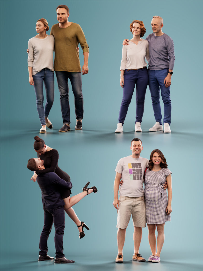 1022 - Couple Bundle 8 Posed Couples 3D Model Collection_7