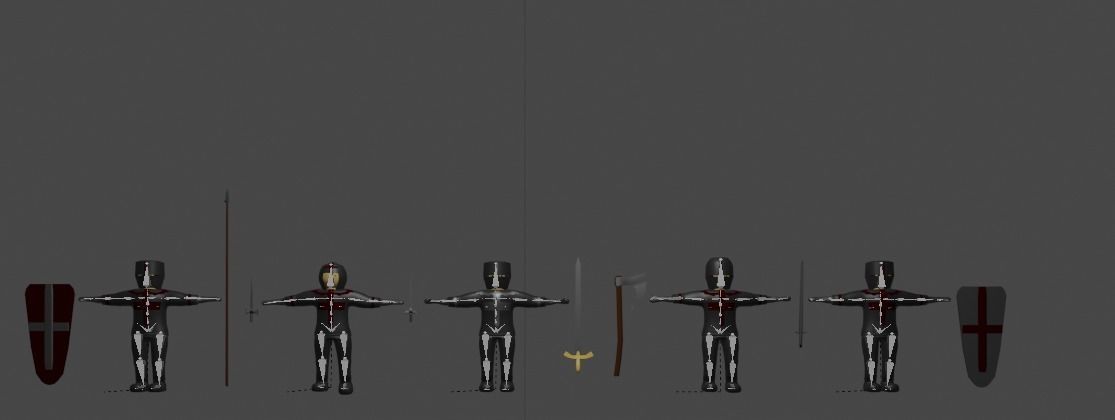 set of templar knights Low-poly 3D model_2