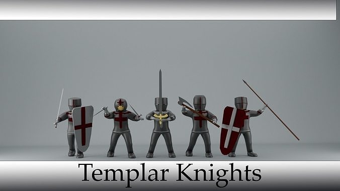 set of templar knights Low-poly 3D model