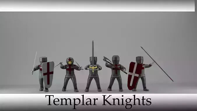 set of templar knights Low-poly 3D model
