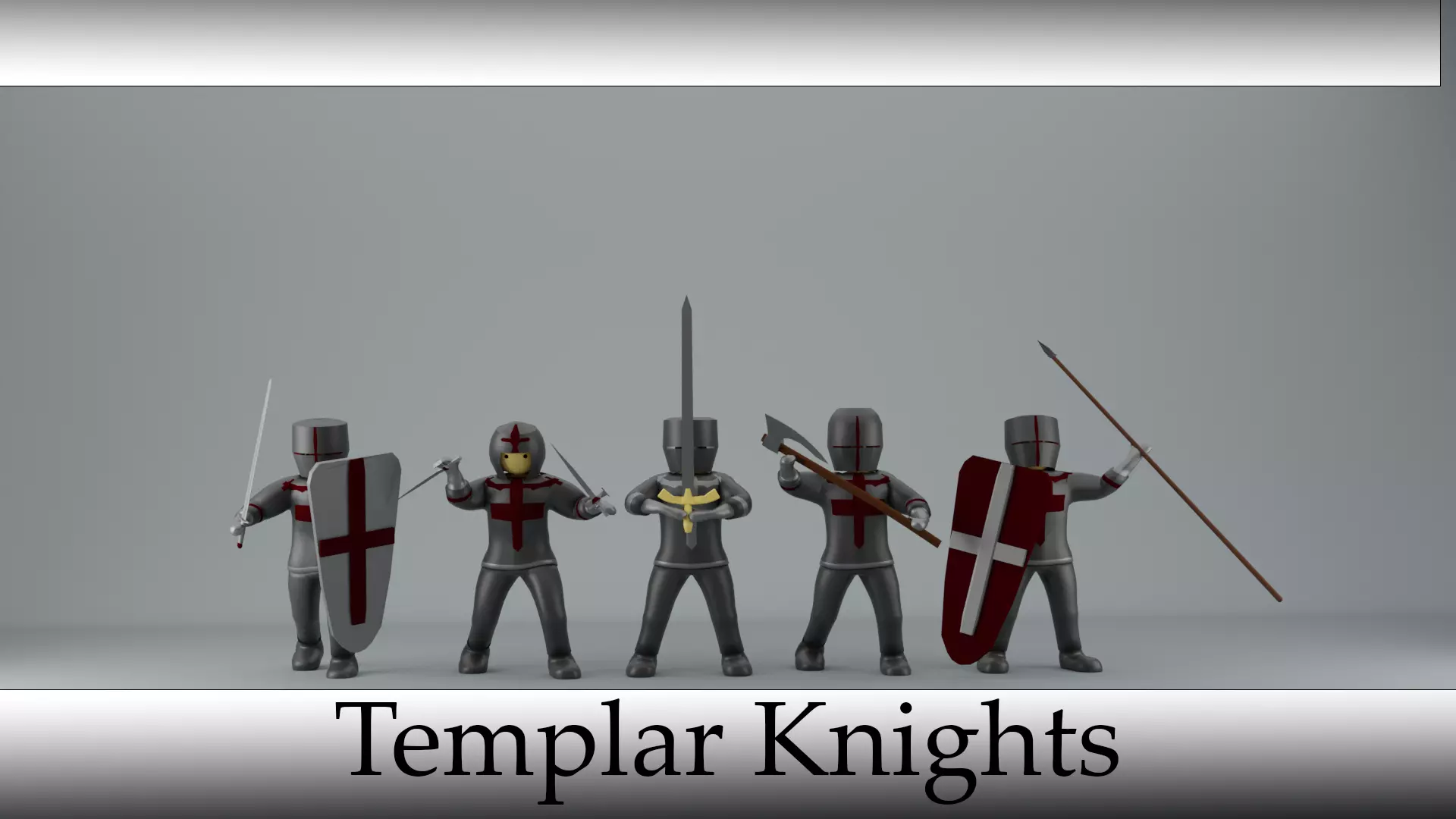 set of templar knights Low-poly 3D model_0
