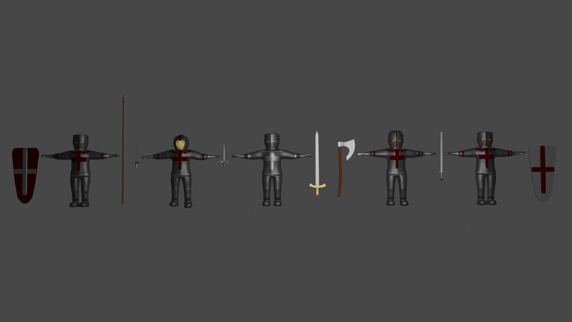 set of templar knights Low-poly 3D model_1