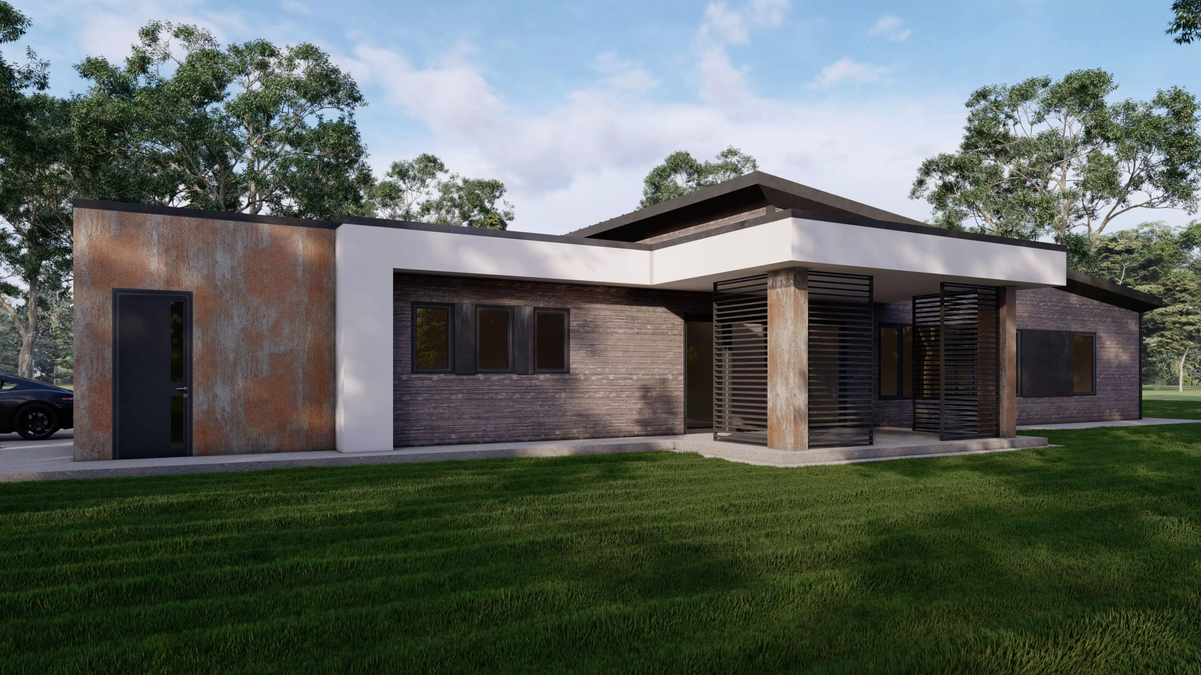 Modern House - Rusty Low-poly 3D model_0