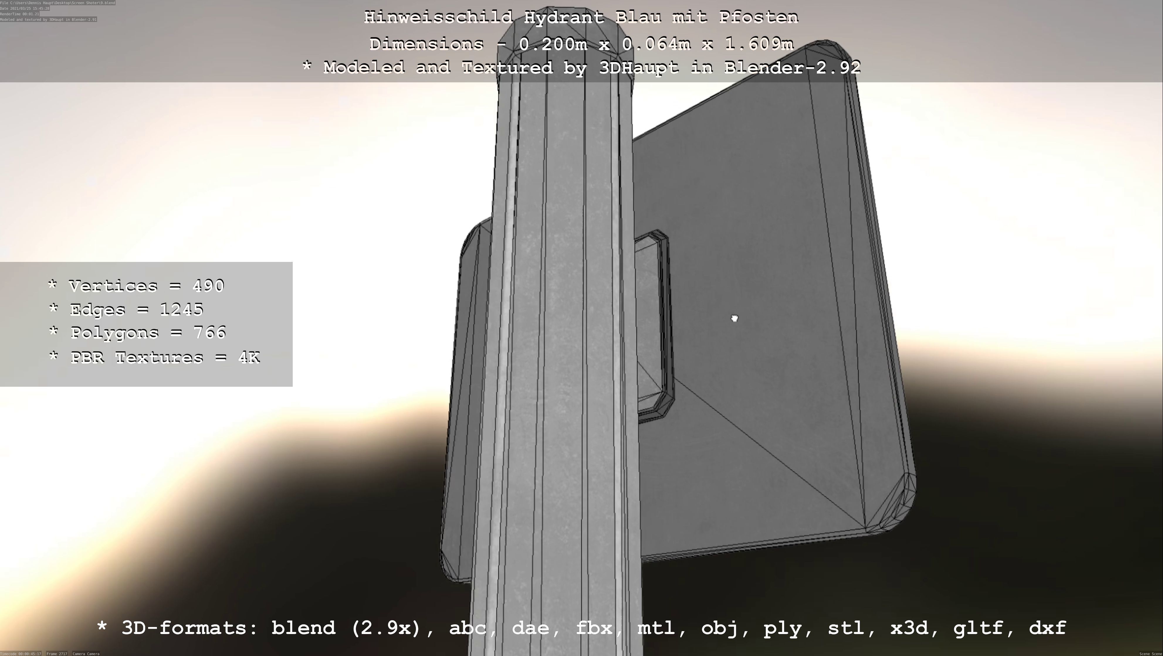Hinweisschilder High-Poly und Low mit Pfosten und Rahmen 3D Model Collection_88