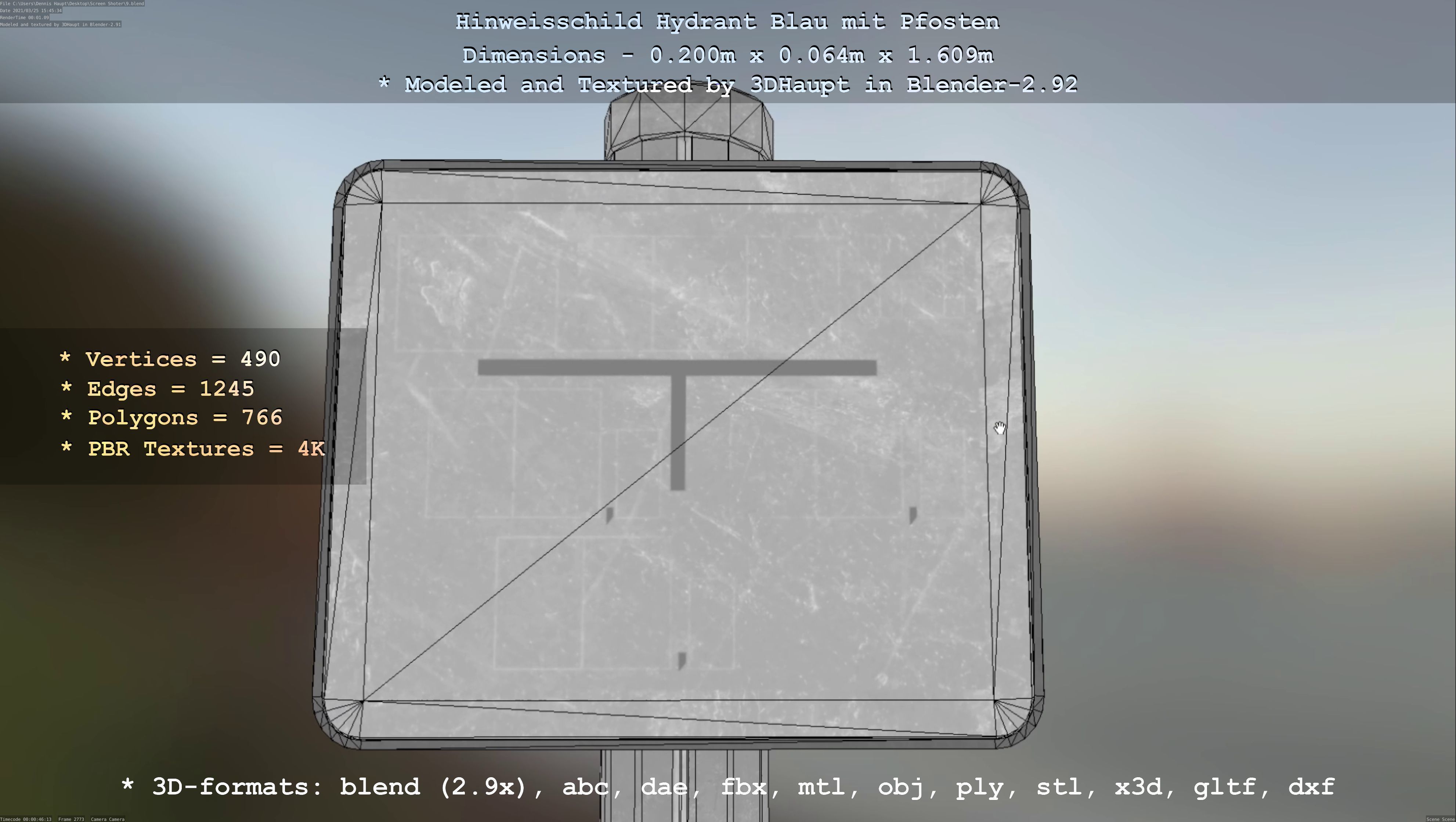 Hinweisschilder High-Poly und Low mit Pfosten und Rahmen 3D Model Collection_79