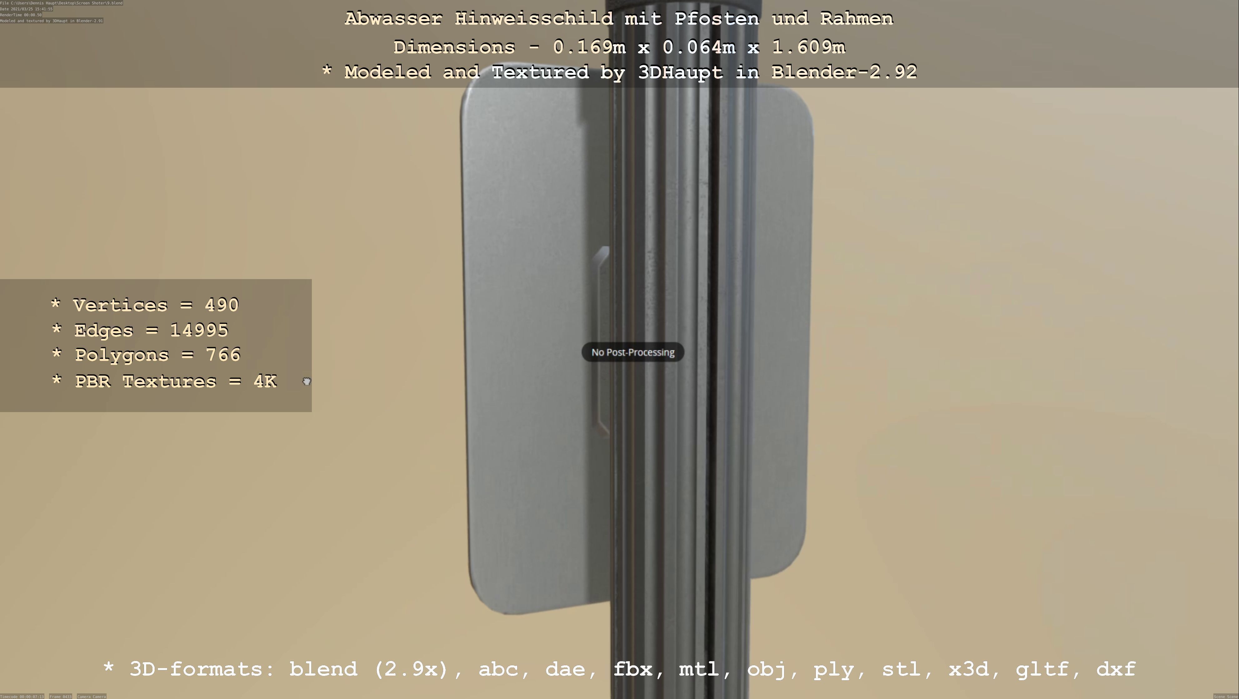 Hinweisschilder High-Poly und Low mit Pfosten und Rahmen 3D Model Collection_99