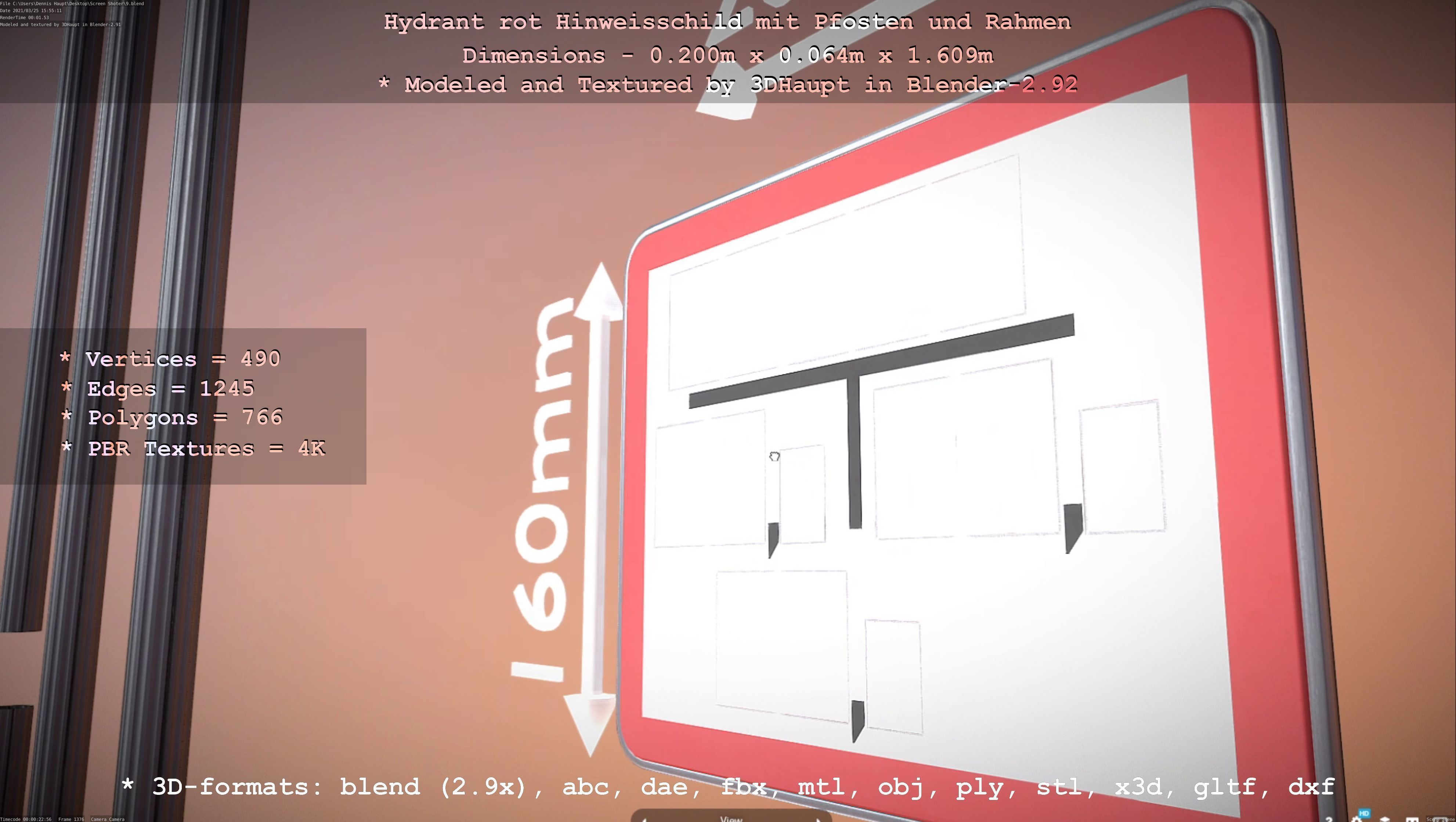 Hinweisschilder High-Poly und Low mit Pfosten und Rahmen 3D Model Collection_61