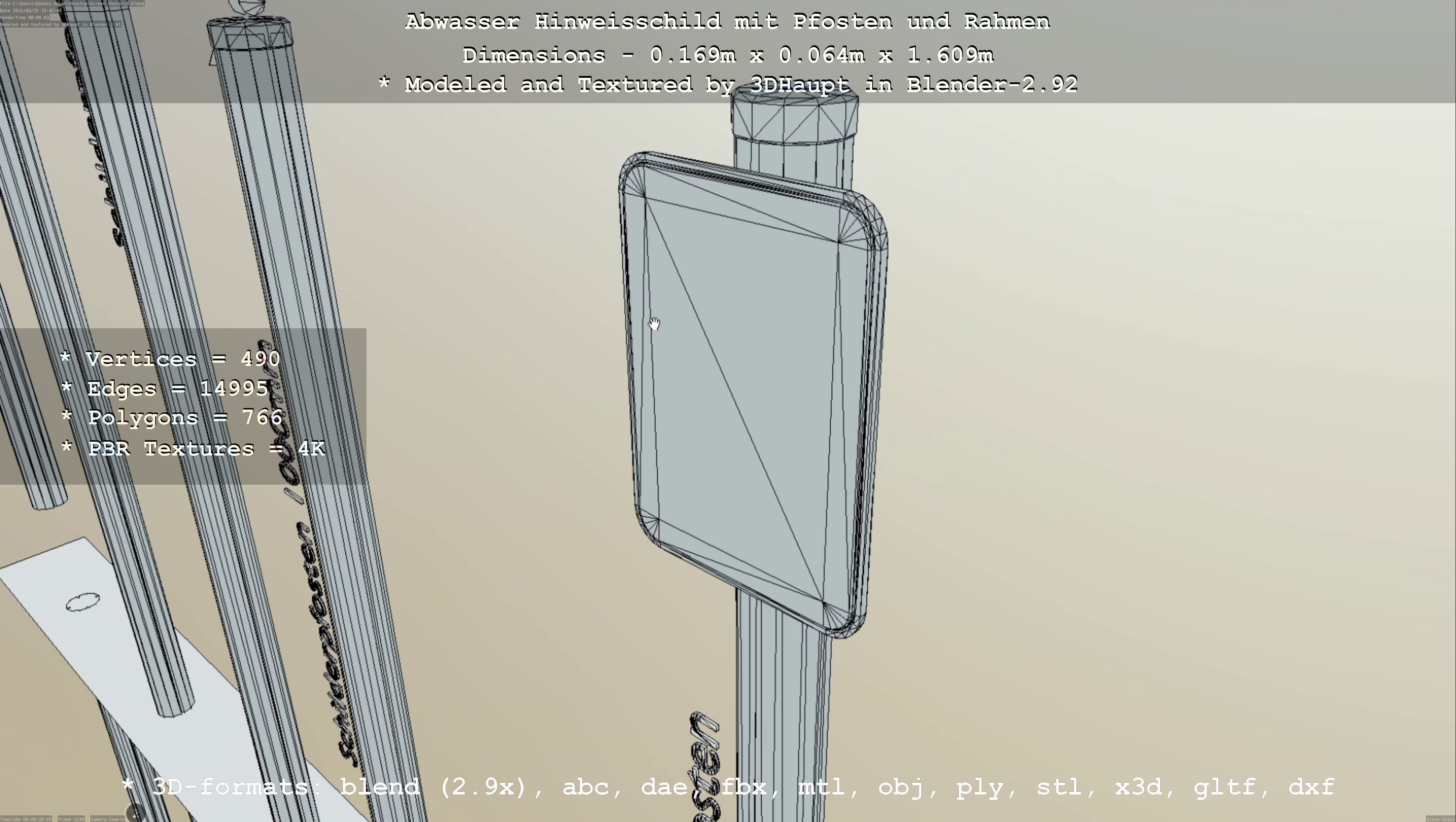 Hinweisschilder High-Poly und Low mit Pfosten und Rahmen 3D Model Collection_108
