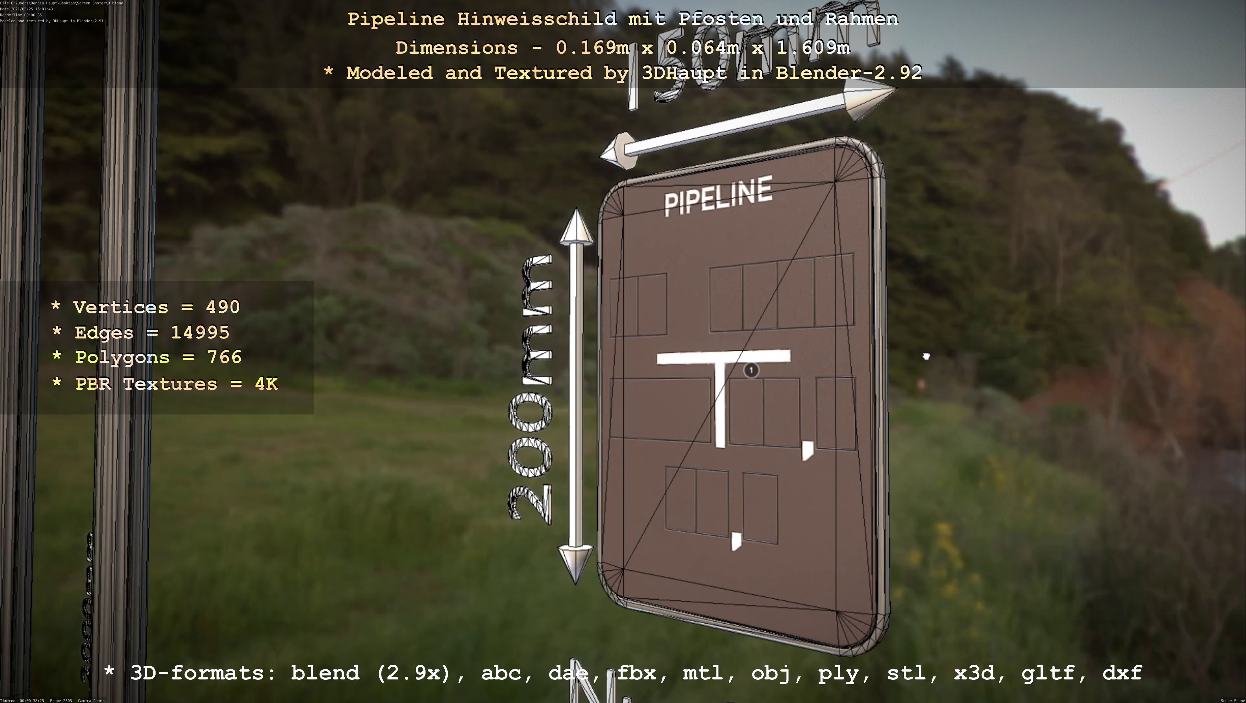 Hinweisschilder High-Poly und Low mit Pfosten und Rahmen 3D Model Collection_51
