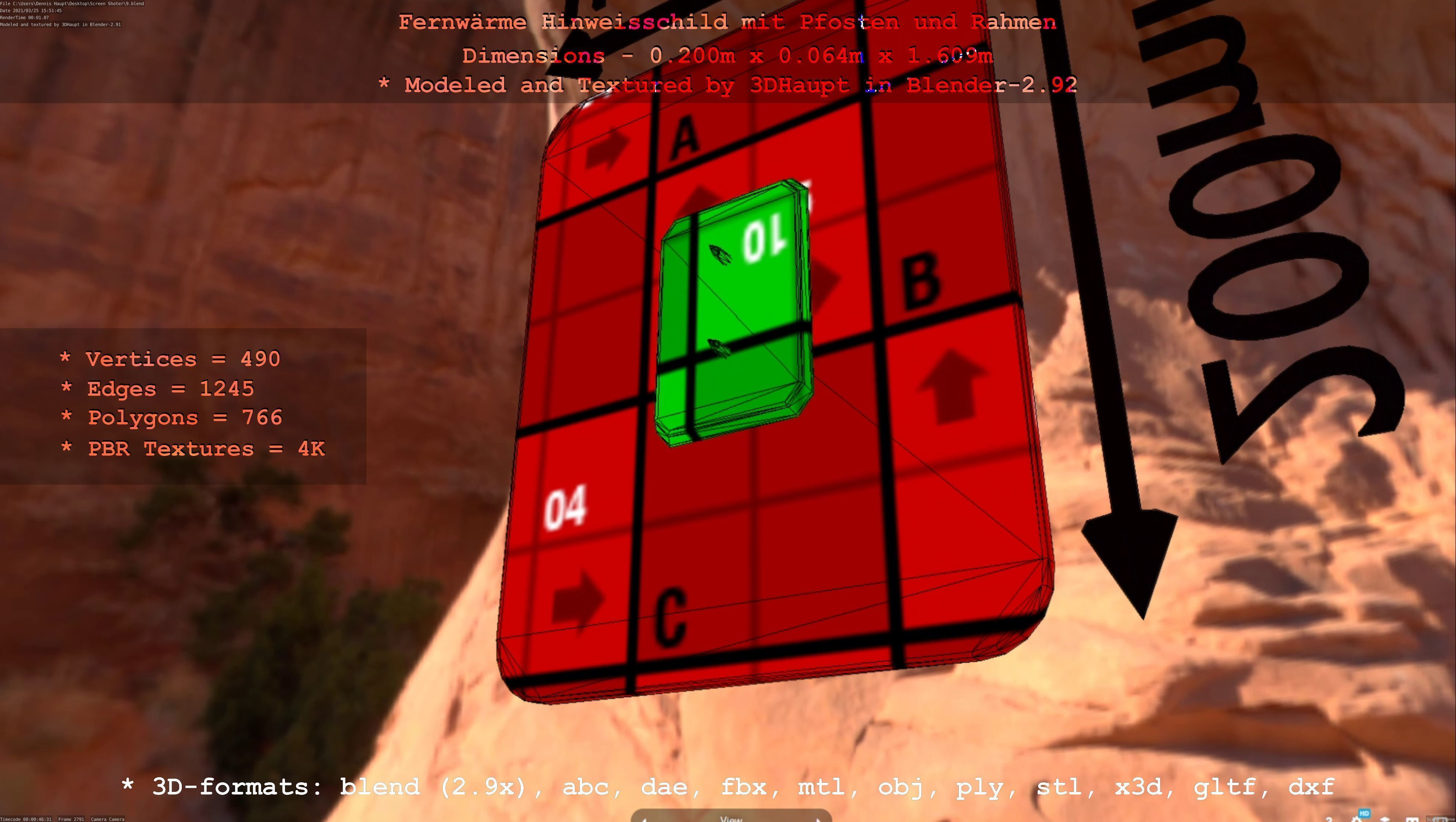 Hinweisschilder High-Poly und Low mit Pfosten und Rahmen 3D Model Collection_92