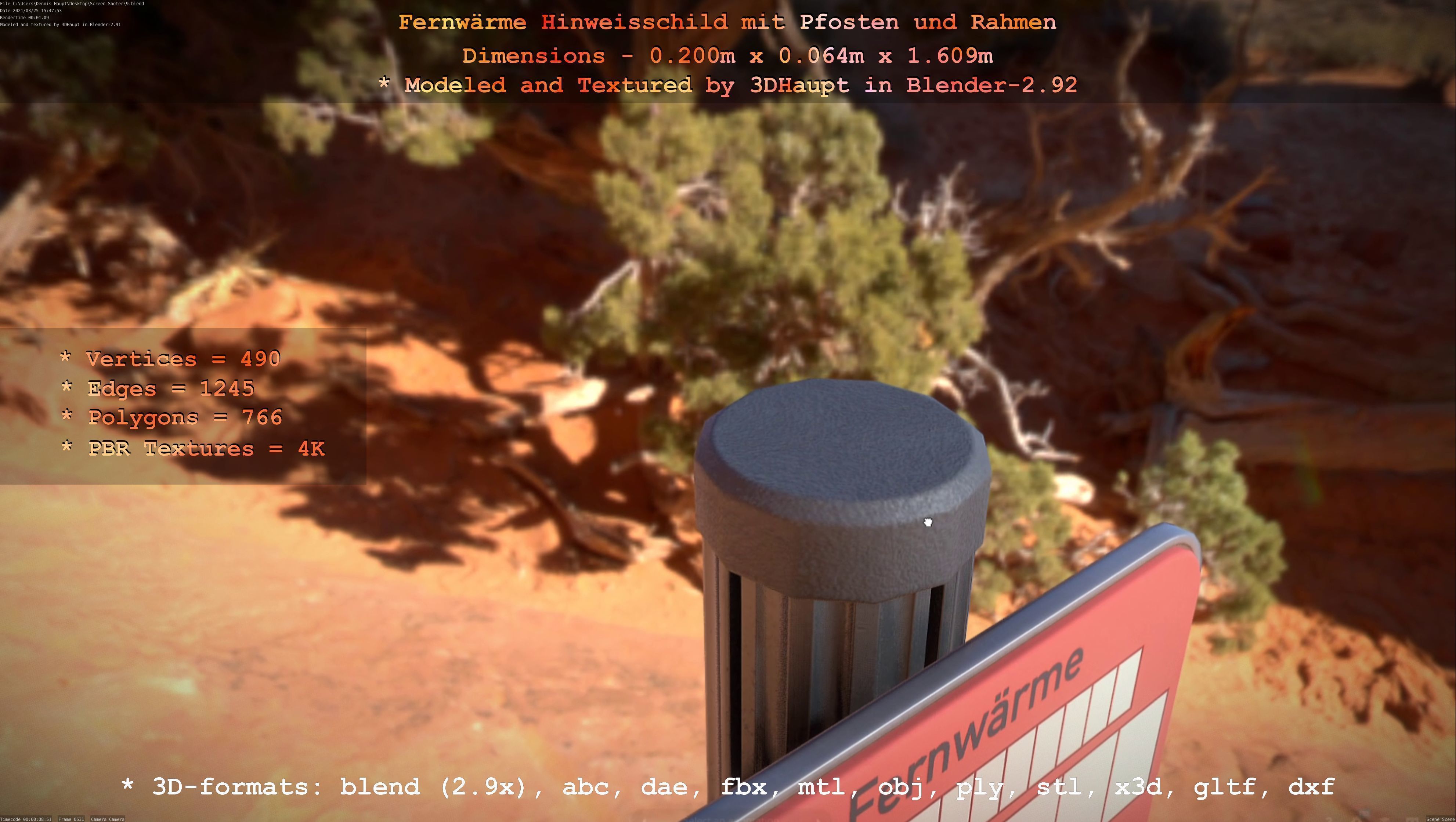 Hinweisschilder High-Poly und Low mit Pfosten und Rahmen 3D Model Collection_94