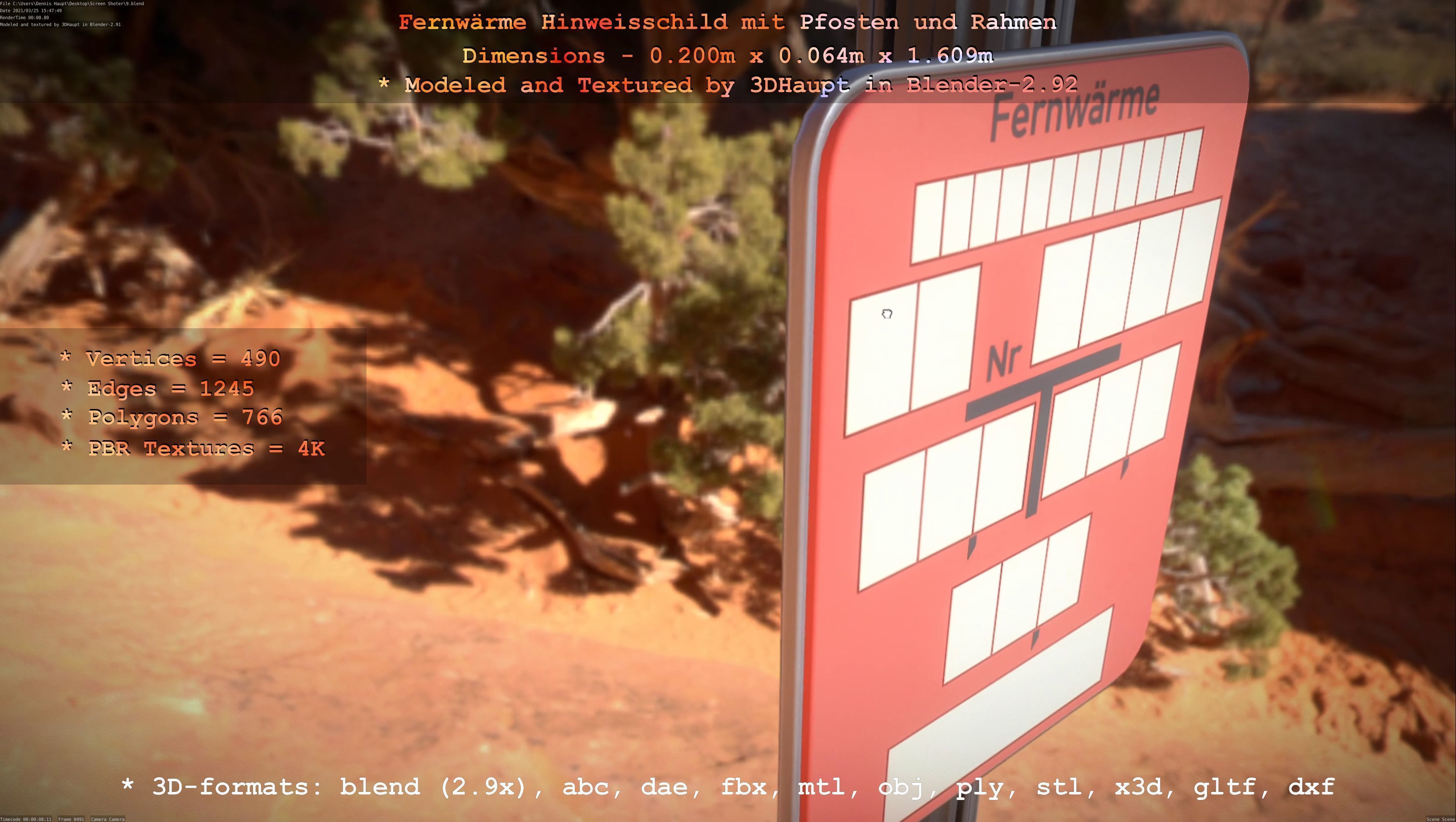 Hinweisschilder High-Poly und Low mit Pfosten und Rahmen 3D Model Collection_81