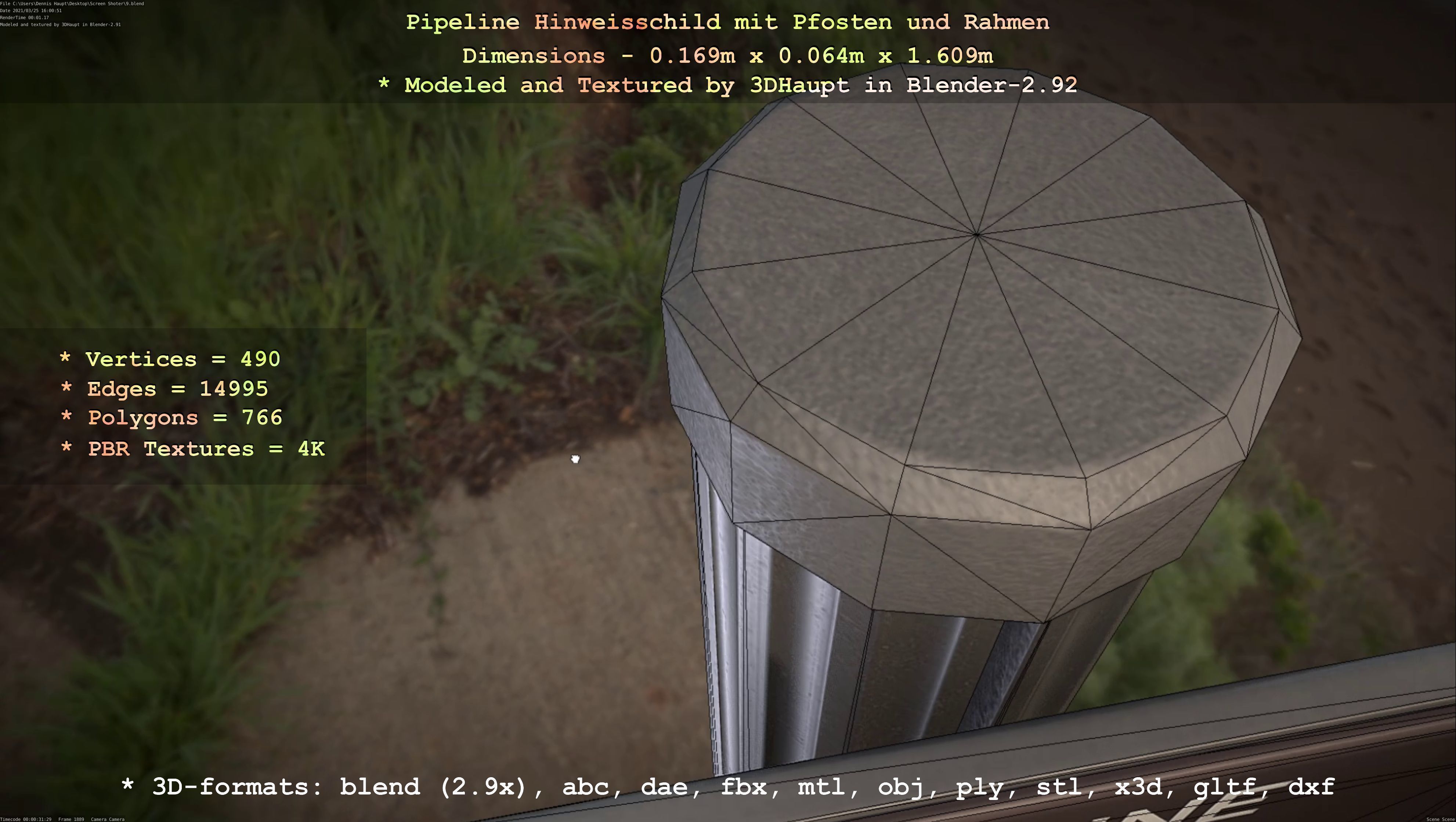 Hinweisschilder High-Poly und Low mit Pfosten und Rahmen 3D Model Collection_52