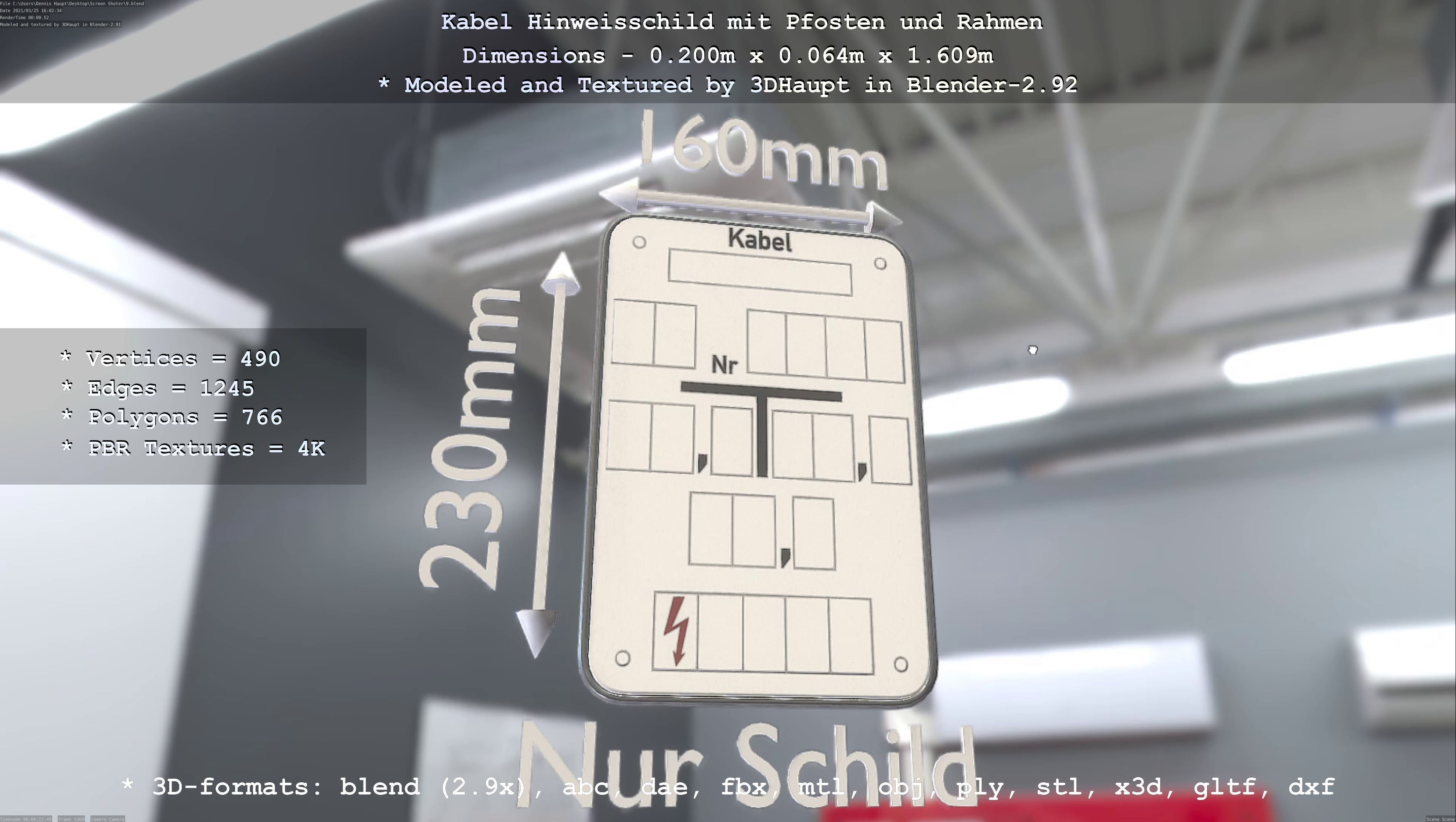 Hinweisschilder High-Poly und Low mit Pfosten und Rahmen 3D Model Collection_48