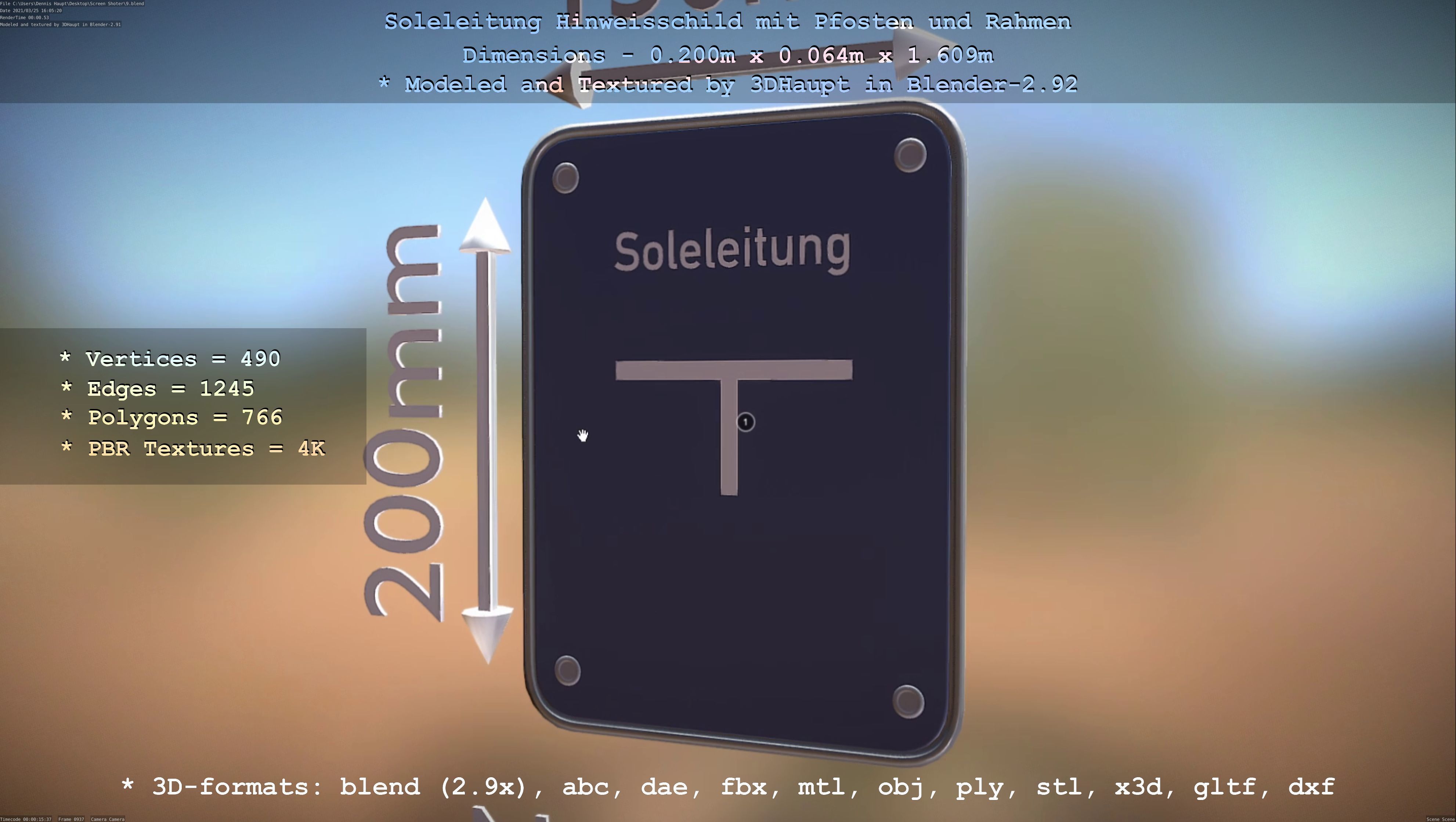 Hinweisschilder High-Poly und Low mit Pfosten und Rahmen 3D Model Collection_59