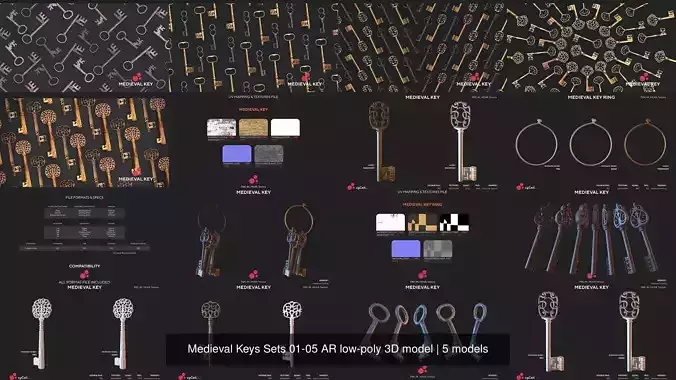 Medieval Keys Sets 01-05 AR low-poly 3D model