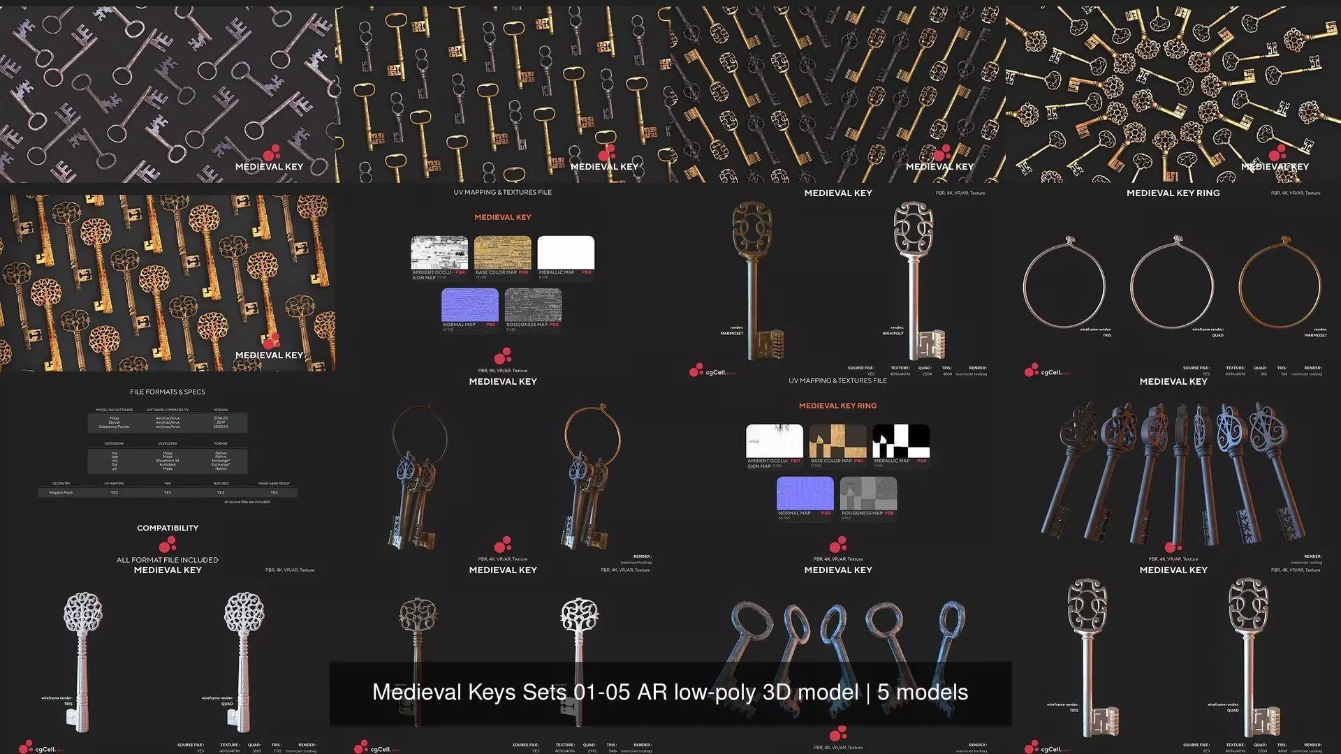 Medieval Keys Sets 01-05 AR low-poly 3D model 3D Model Collection_6