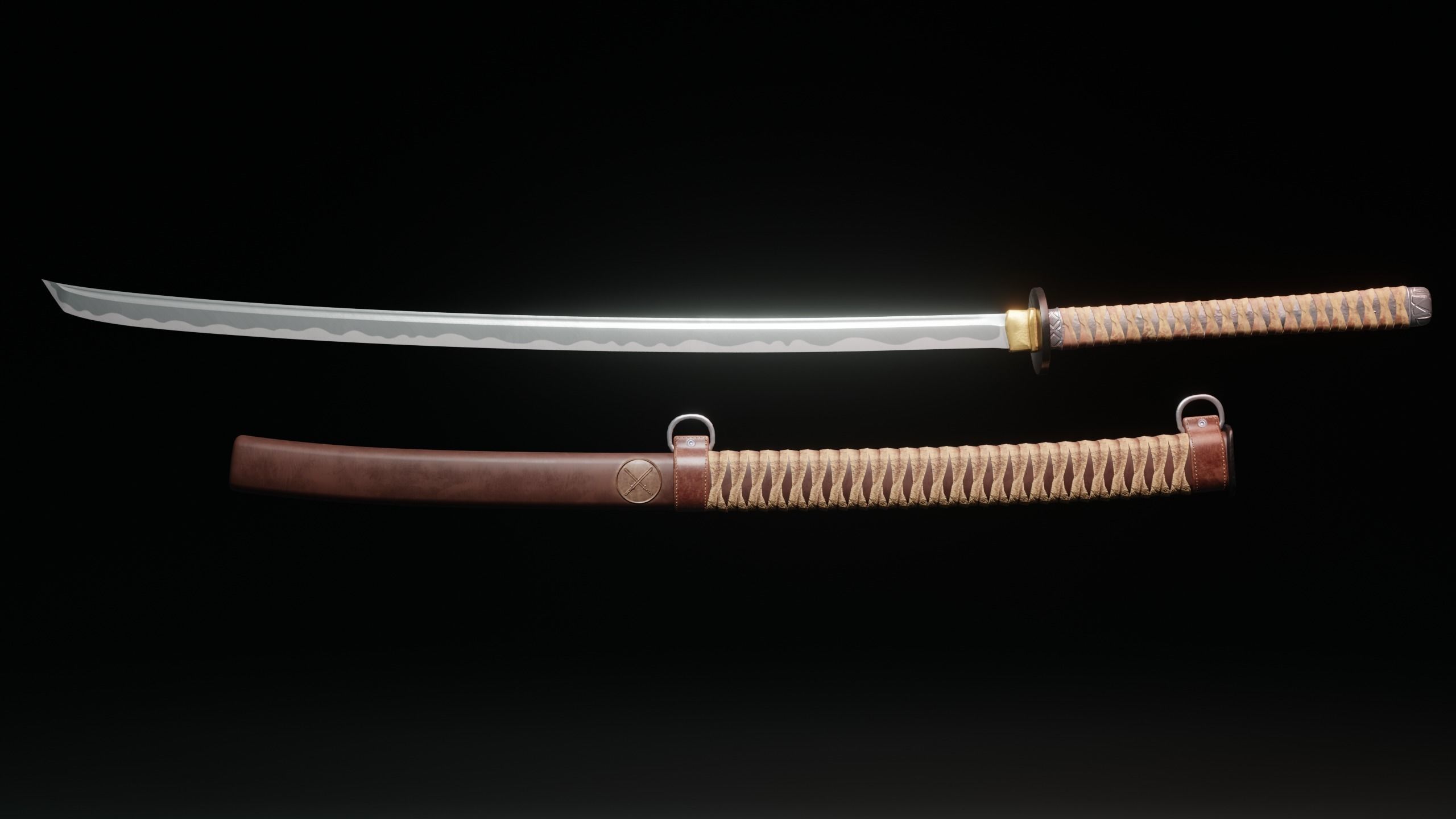 Katana two samurai swords Low-poly 3D model_5